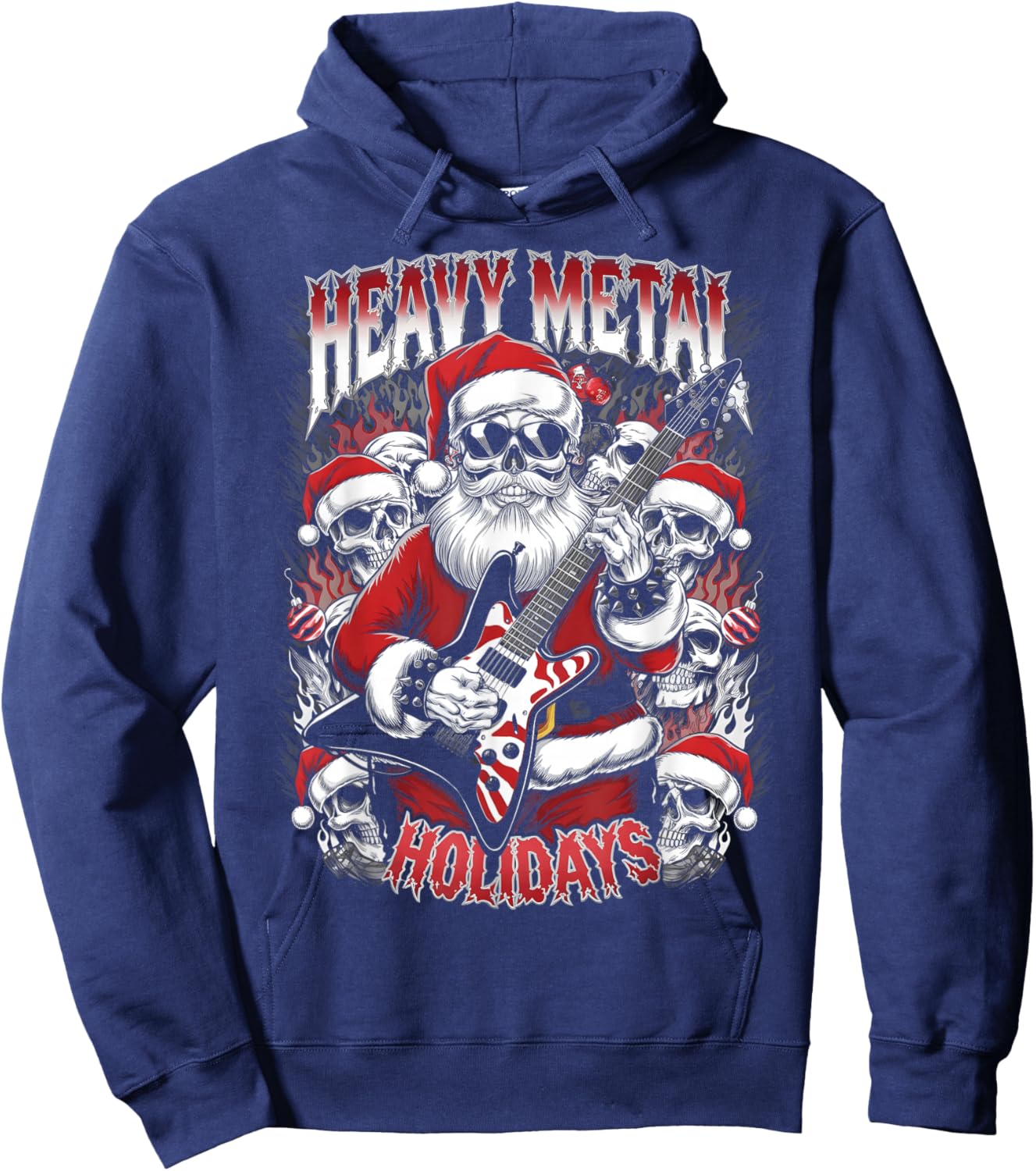 Heavy Metal Holidays Christmas Santa Metalhead Guitarist Hoodie - Hoodie | Navy