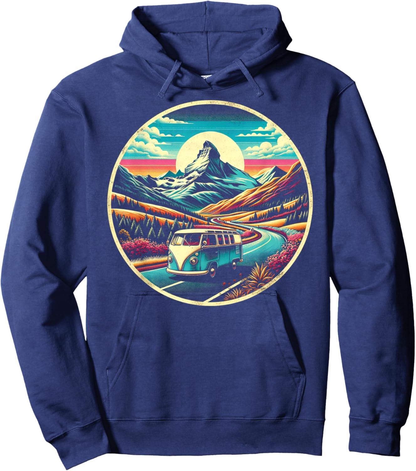 Scenic Routes Classic Van Road Trip Graphic - -Adults, Kids - Black - Small - Short Sleeve Hoodie - Hoodie | Navy