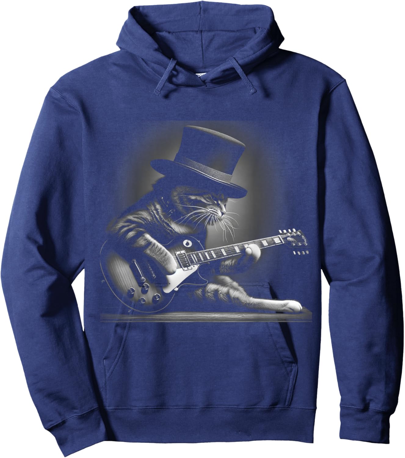 Cat Playing Guitar - Funny Rock Music Guitar Cat Hoodie - Hoodie | Navy