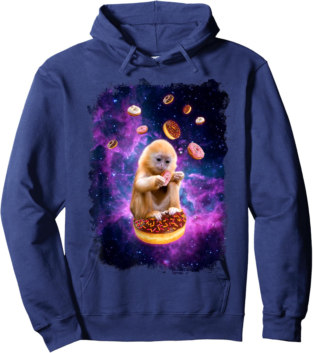 Monkey Eating Donuts in Space - Funny Animal Monkey Hoodie - Hoodie | Navy