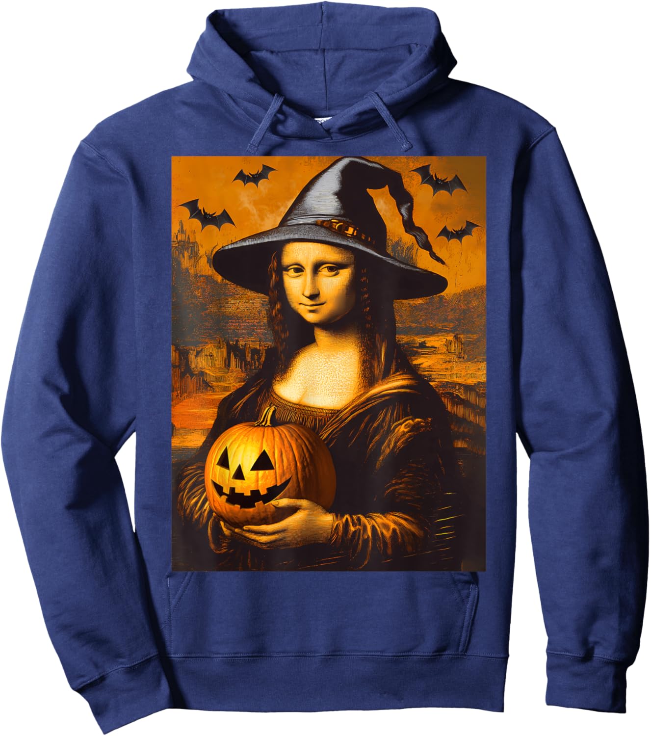 Scary Halloween Horror Mona Lisa Art Spooky Pumpkin Painting Hoodie - Hoodie | Navy