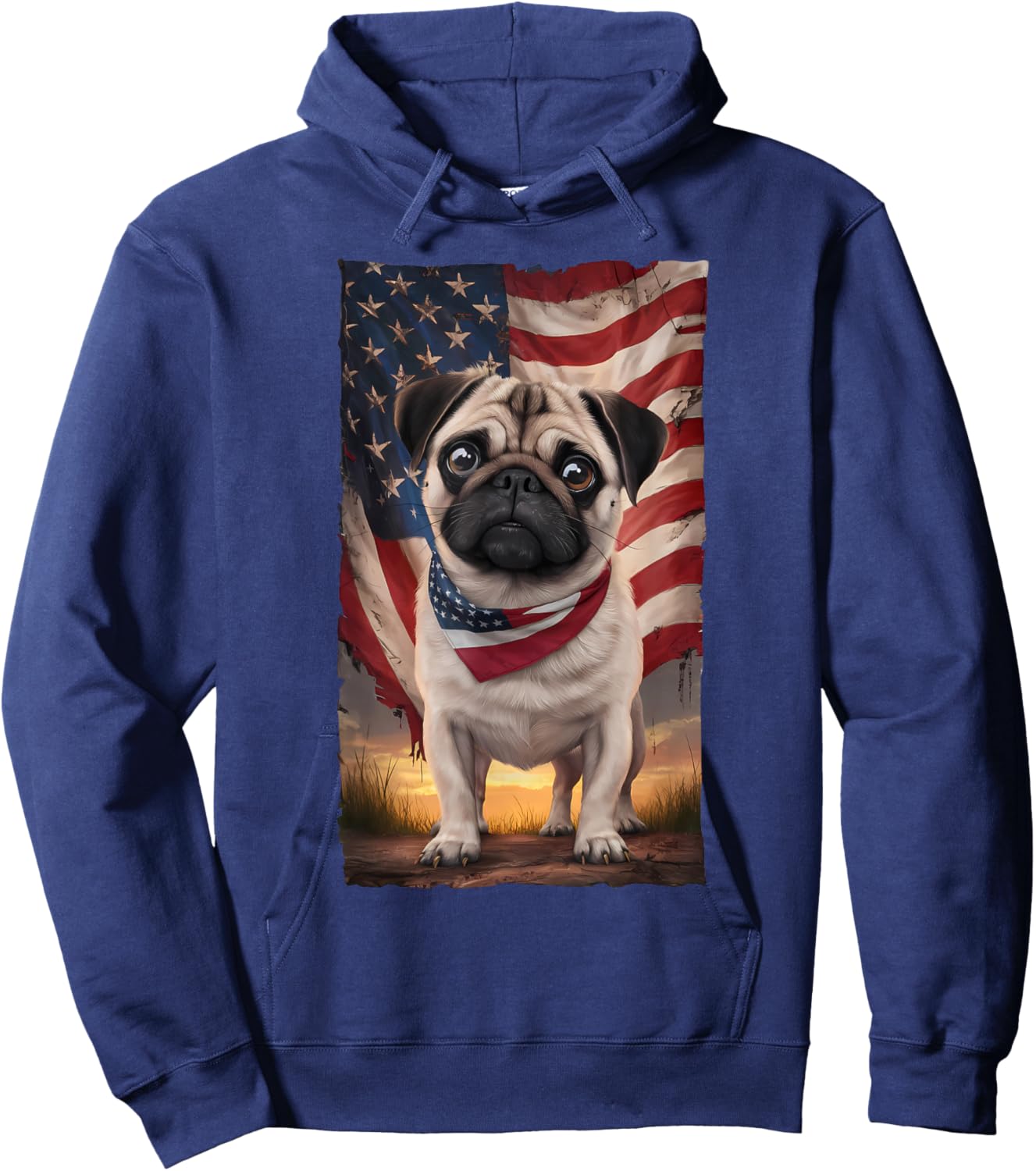 Patriotic pug American Flag Top Hat 4th of July Dog Hoodie - Hoodie | Navy