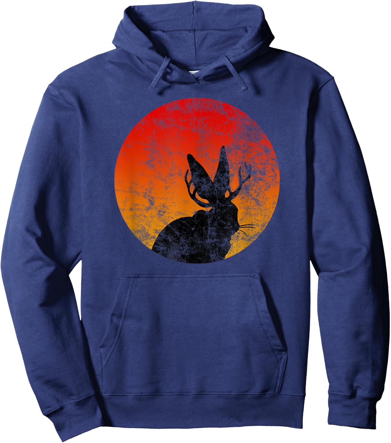 Retro Eighties Jackalope , Vintage Cryptid Rabbit Hoodie - Hoodie | Navy