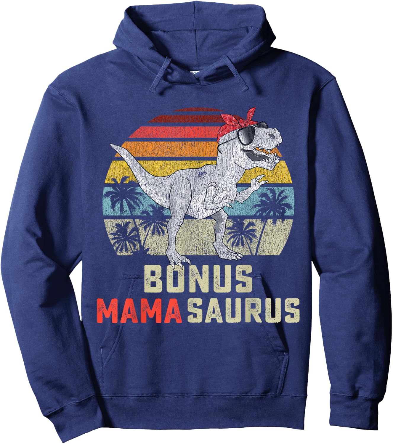 Bonus Mama Saurus T Rex Mamasaurus Stepmom Matching Family Hoodie - Hoodie | Navy