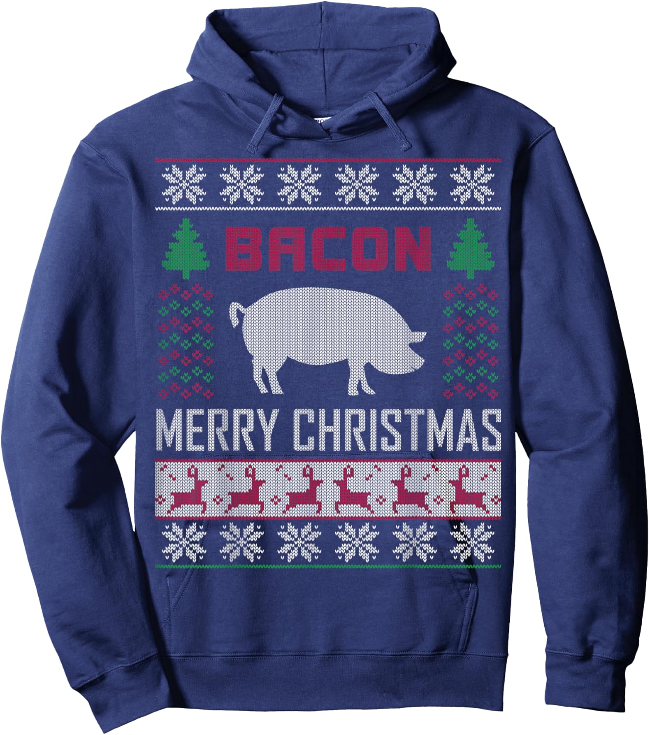 Bacon Pig Christmas Design Funny Holiday Ugly Sweater Style Hoodie - Hoodie | Navy