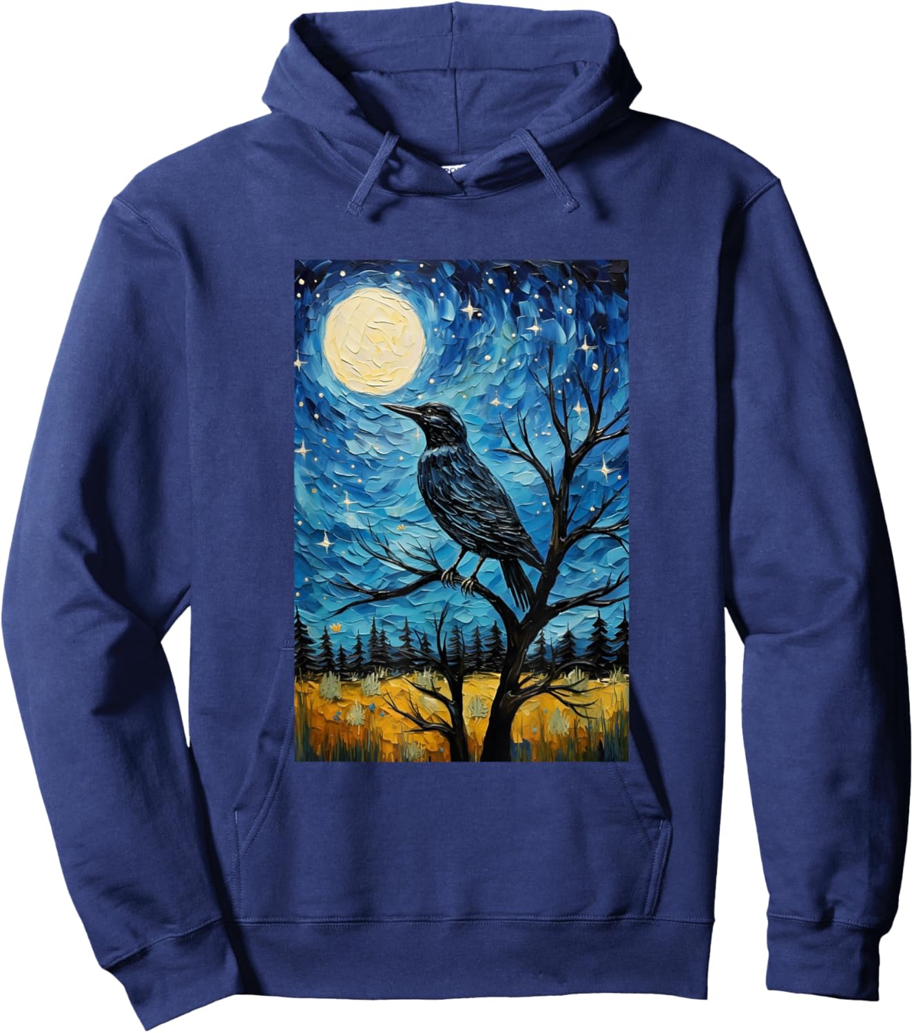 Magpie Crow Raven Bird - Van Gogh Style - Starry Night Hoodie - Hoodie | Navy