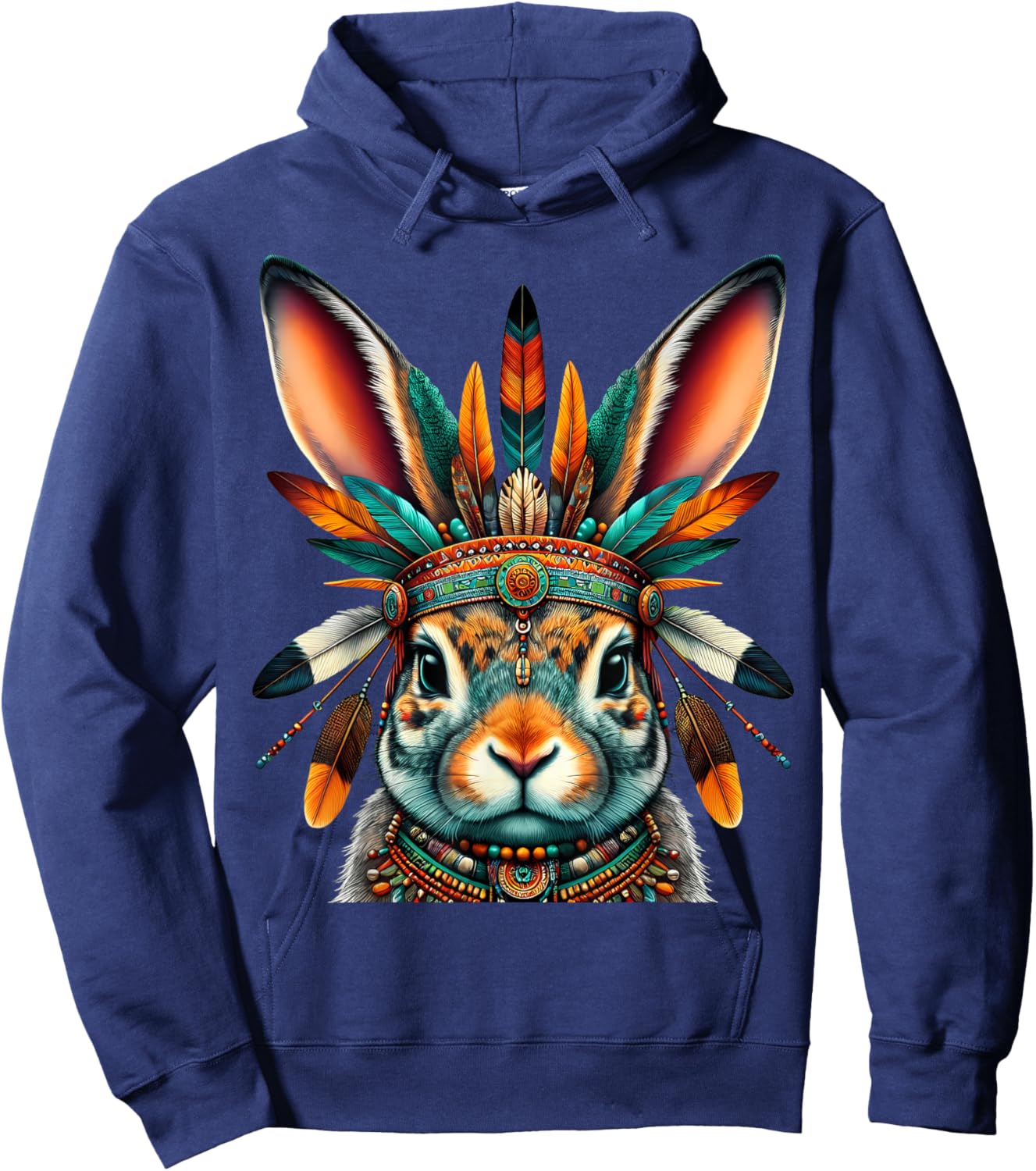 Native Indian Rabbit Native American Indian Feathers Hoodie - Hoodie | Navy