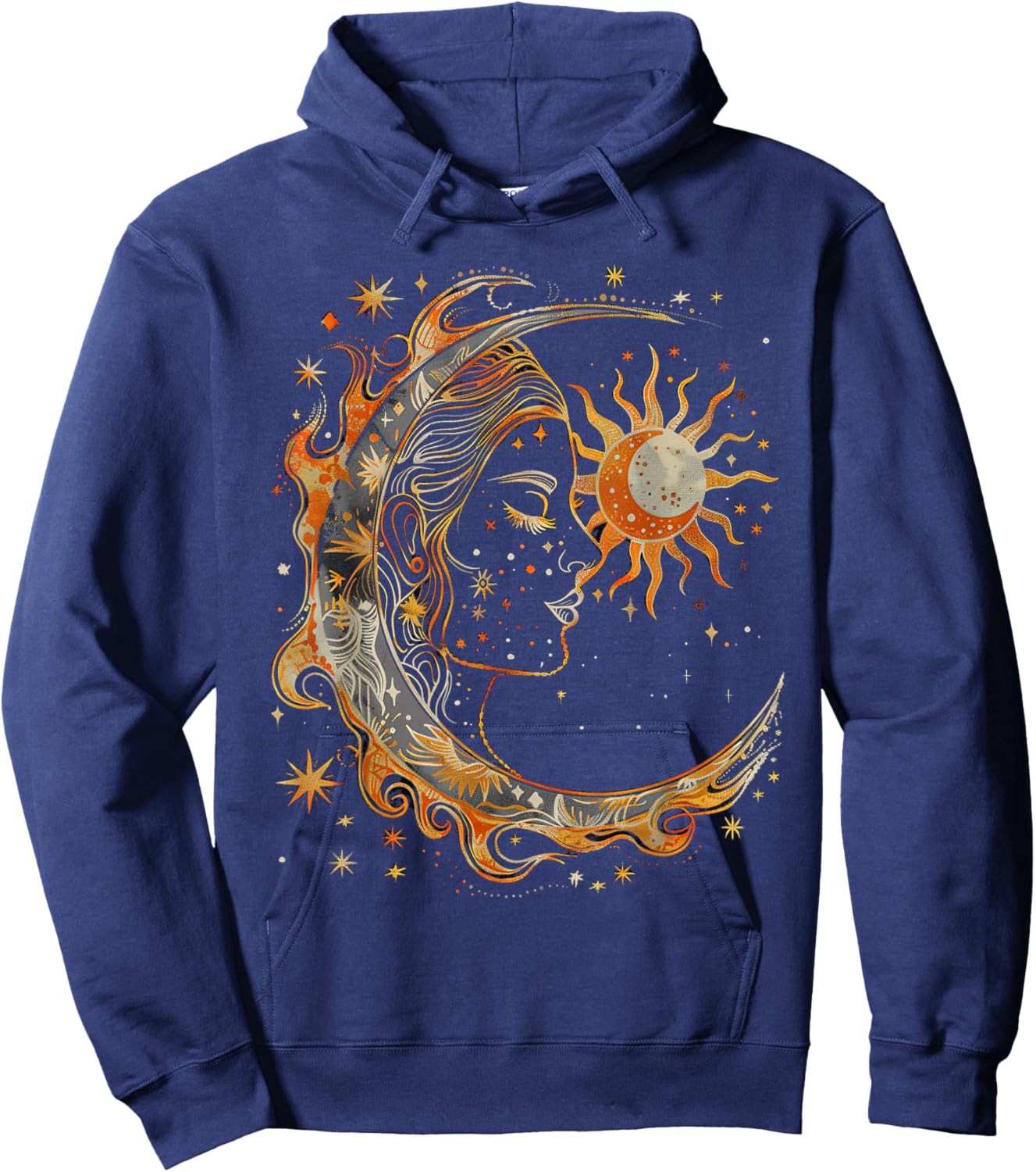 Mystic Sun and Moon Woman Mystical Flowers Aesthetic Hoodie - Hoodie | Navy