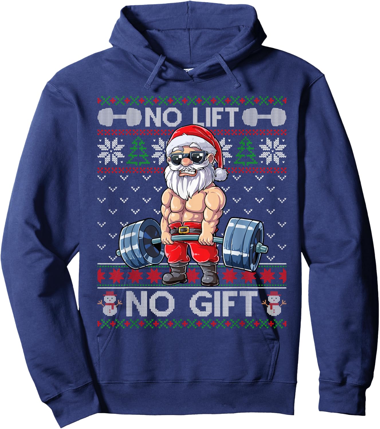 Funny Muscle Santa Lifting Christmas Ugly Christmas Sweater Hoodie - Hoodie | Navy