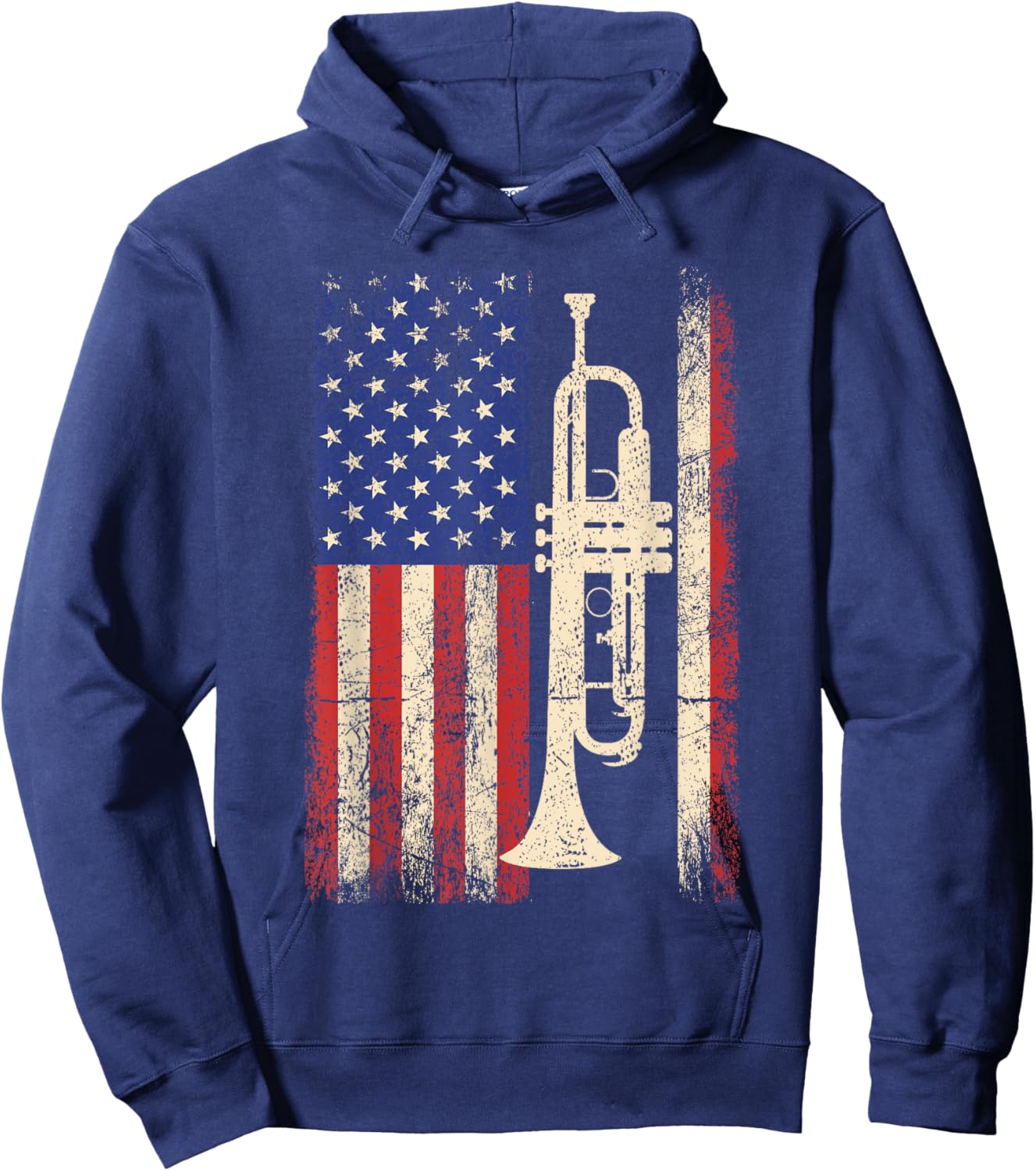 Trumpet USA American Flag Shirt Jazz Music Vintage Men Hoodie - Hoodie | Navy