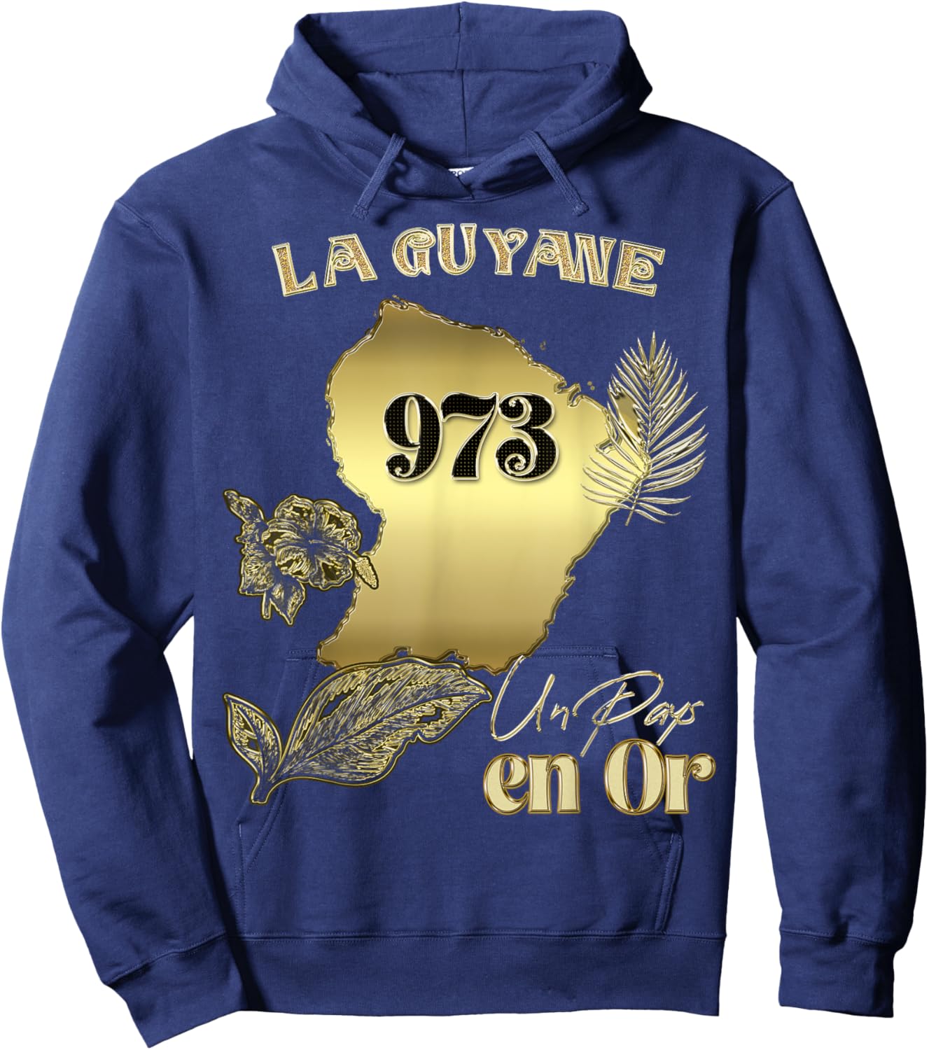 The Magnificent French Guiana 973 Country In Gold Creole , Black, S Hoodie - Hoodie | Navy