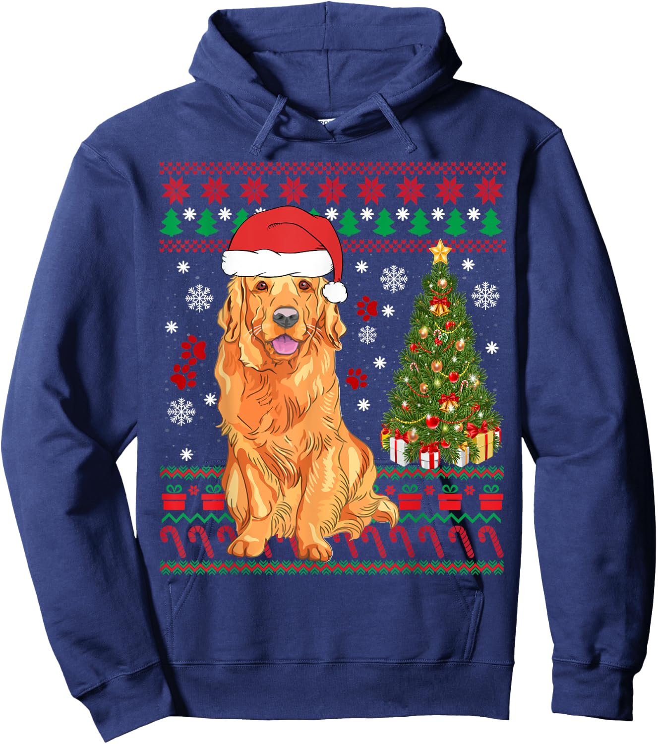 Funny Ugly Christmas Sweater Golden Retriever Christmas Hoodie - Hoodie | Navy