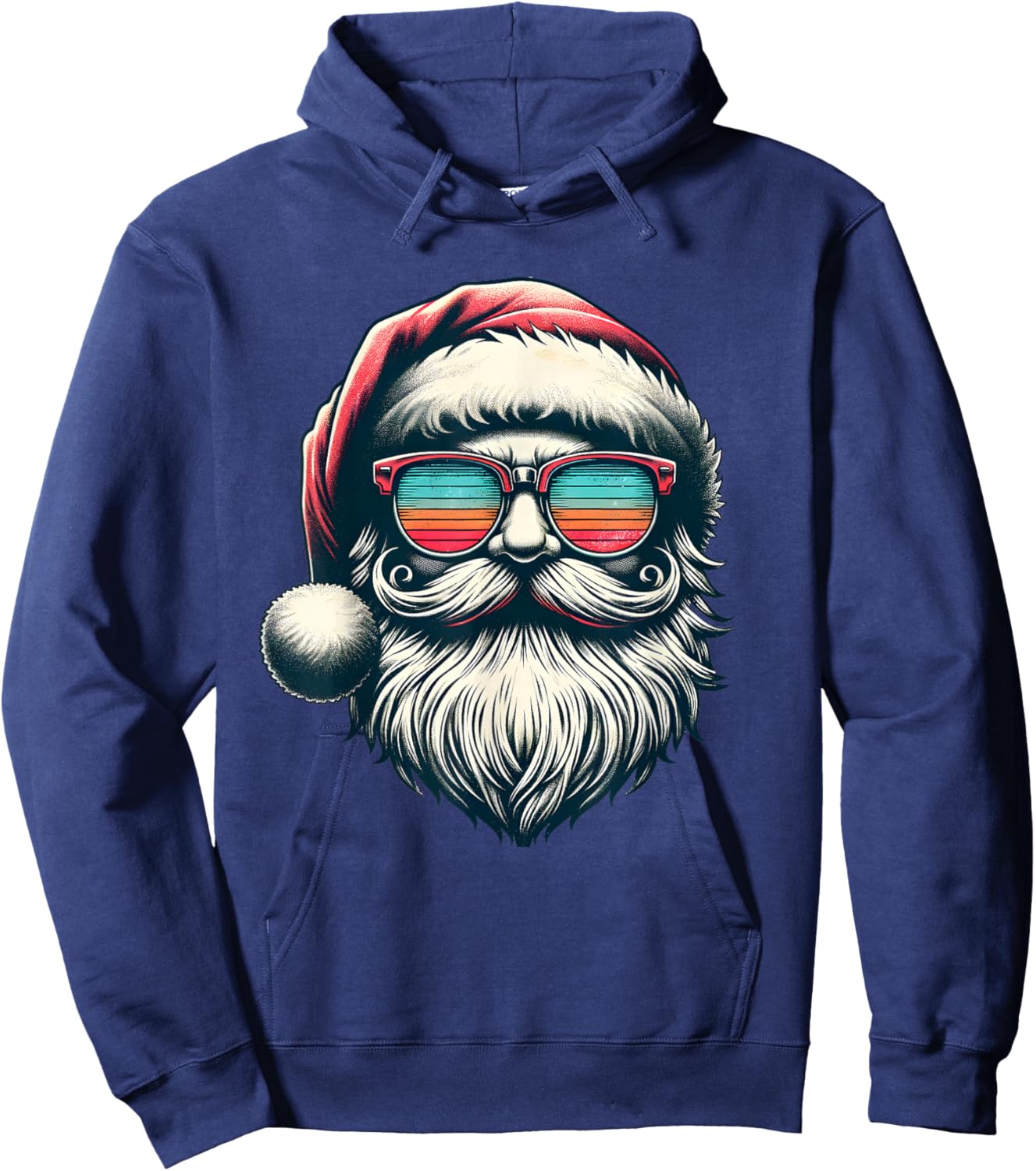 Santa Face Retro Sunglasses Christmas Xmas Men Women Kids Hoodie - Hoodie | Navy