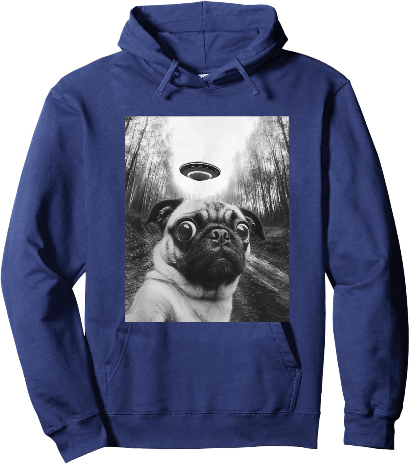 Pug UFO Meme - Funny Pug Selfie with UFO Hoodie - Hoodie | Navy