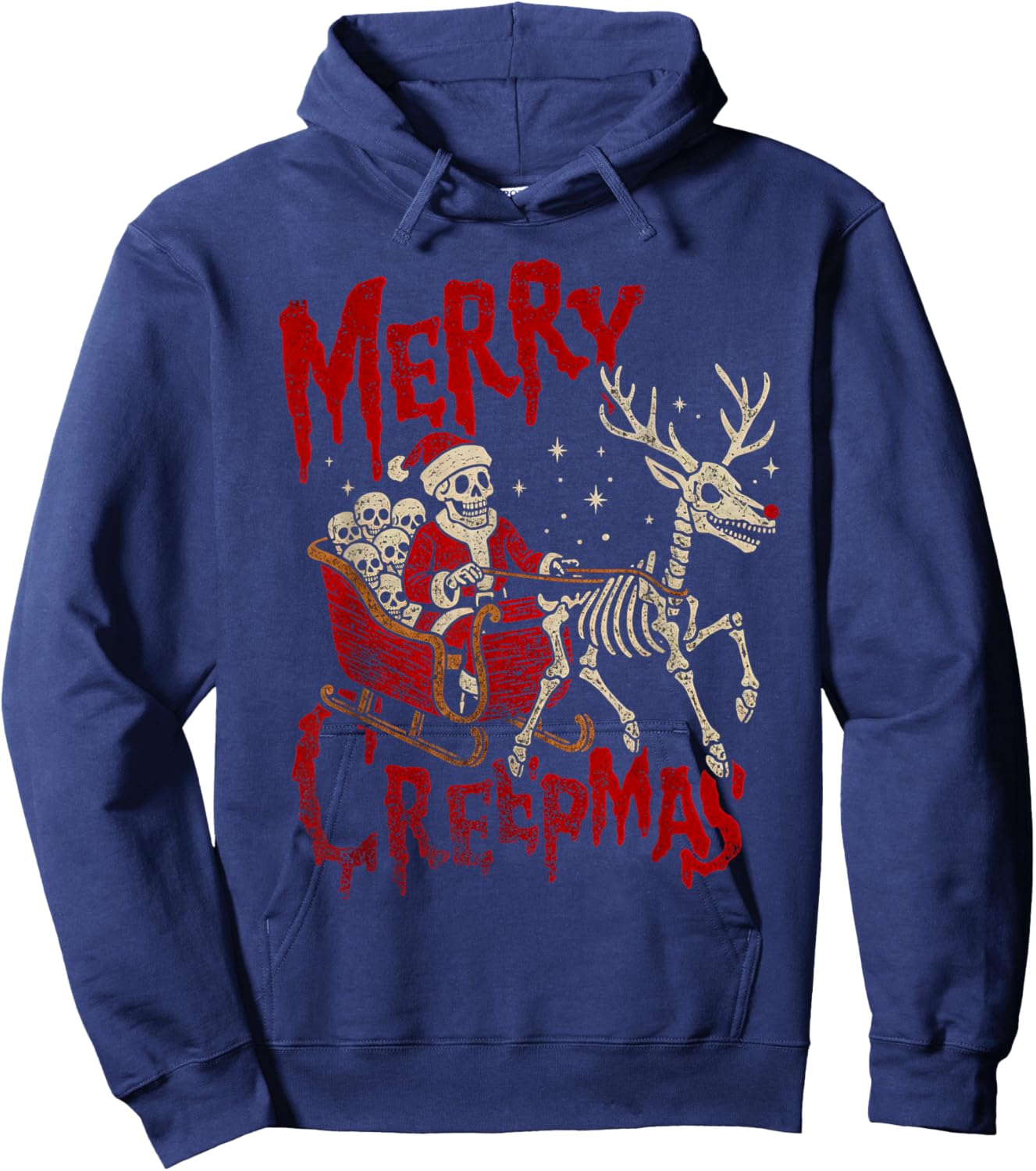 Merry Creepmas Skeleton Creepy Christmas Goth Holiday Pajama Hoodie - Hoodie | Navy