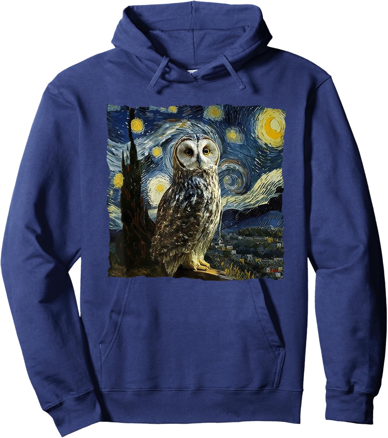 Owl Starry Night Van Gogh Painting Moon Owls Owl Lover Hoodie - Hoodie | Navy