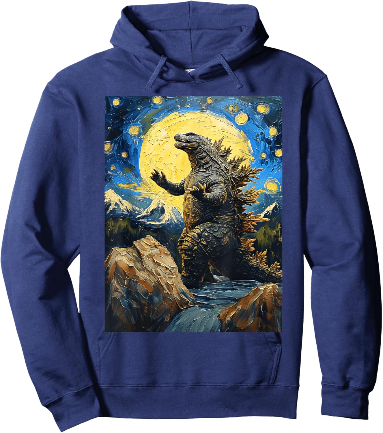 Japanese Monster Kaiju in Van Gogh Starry Night Hoodie - Hoodie | Navy