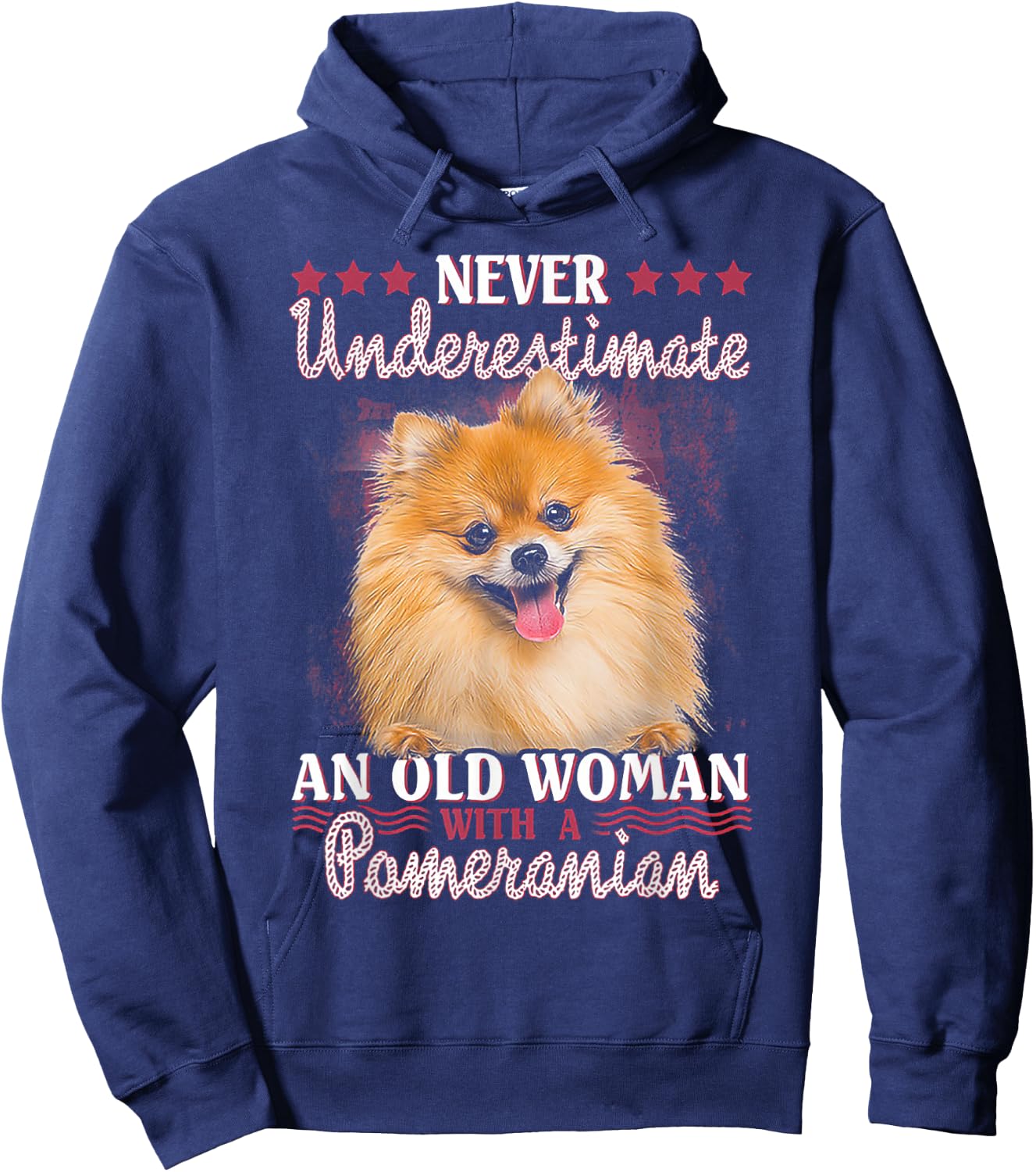 Never Underestimate an Old Woman with Pomeranian Small Hoodie - Hoodie | Navy