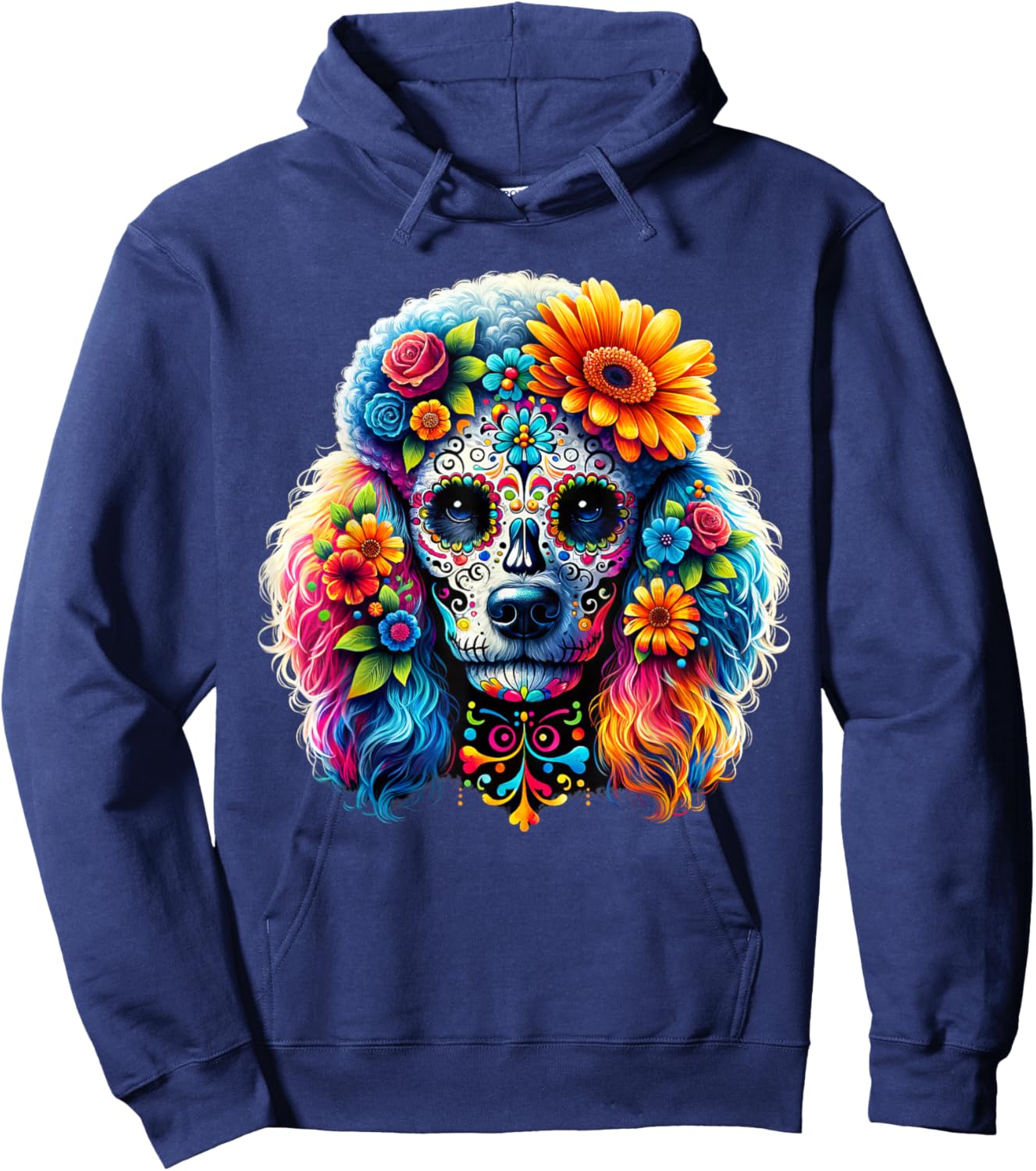 Cinco De Mayo Poodle Dog Sugar Skull Flower Women Kids Hoodie - Hoodie | Navy