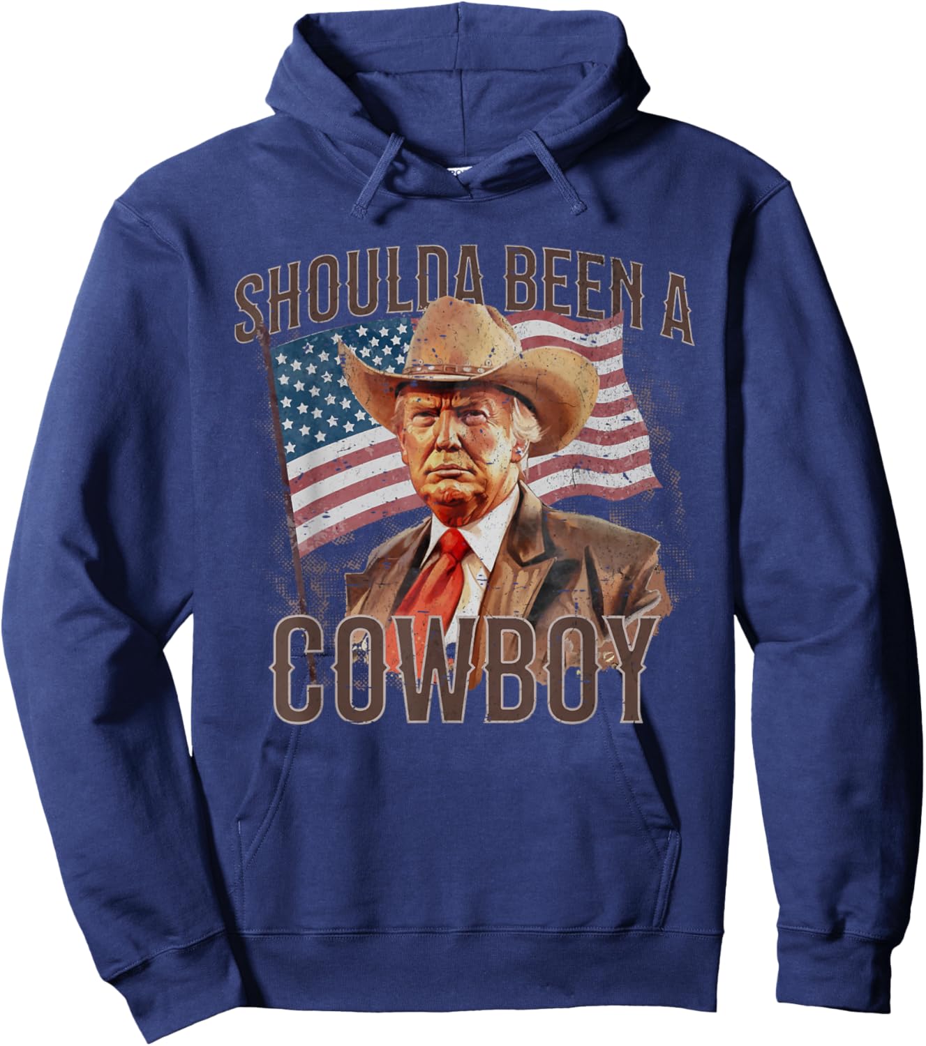 Should Have Been A Cowboy Trump 2024 4th of July US Flag Hoodie - Hoodie | Navy