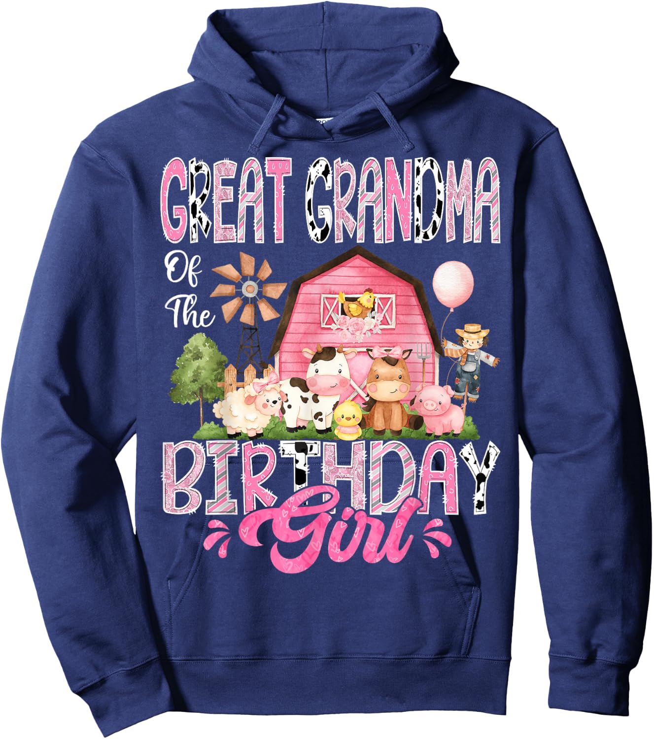 Great Grandma Of The Birthday Girl Pink Farm Cow Birthday Hoodie - Hoodie | Navy