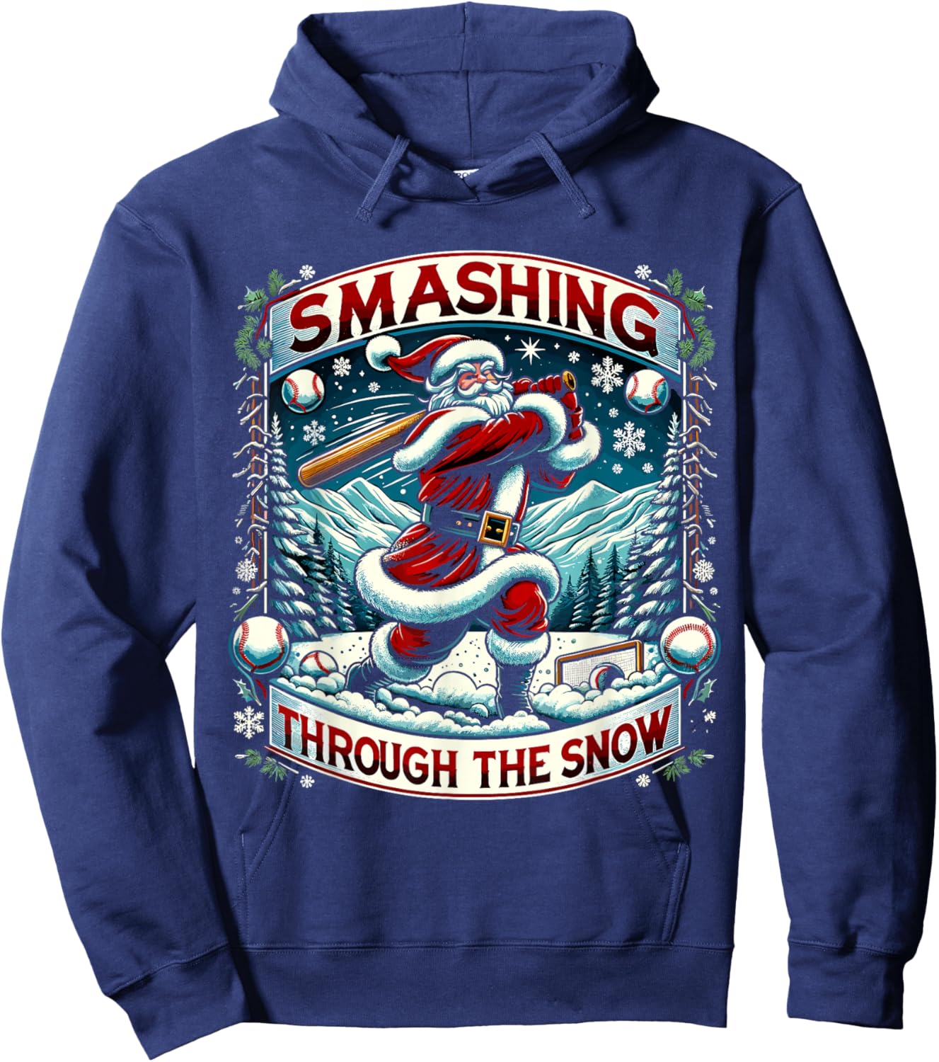Smashing Through The Snow Boys Baseball Lifestyle Santa Hoodie - Hoodie | Navy