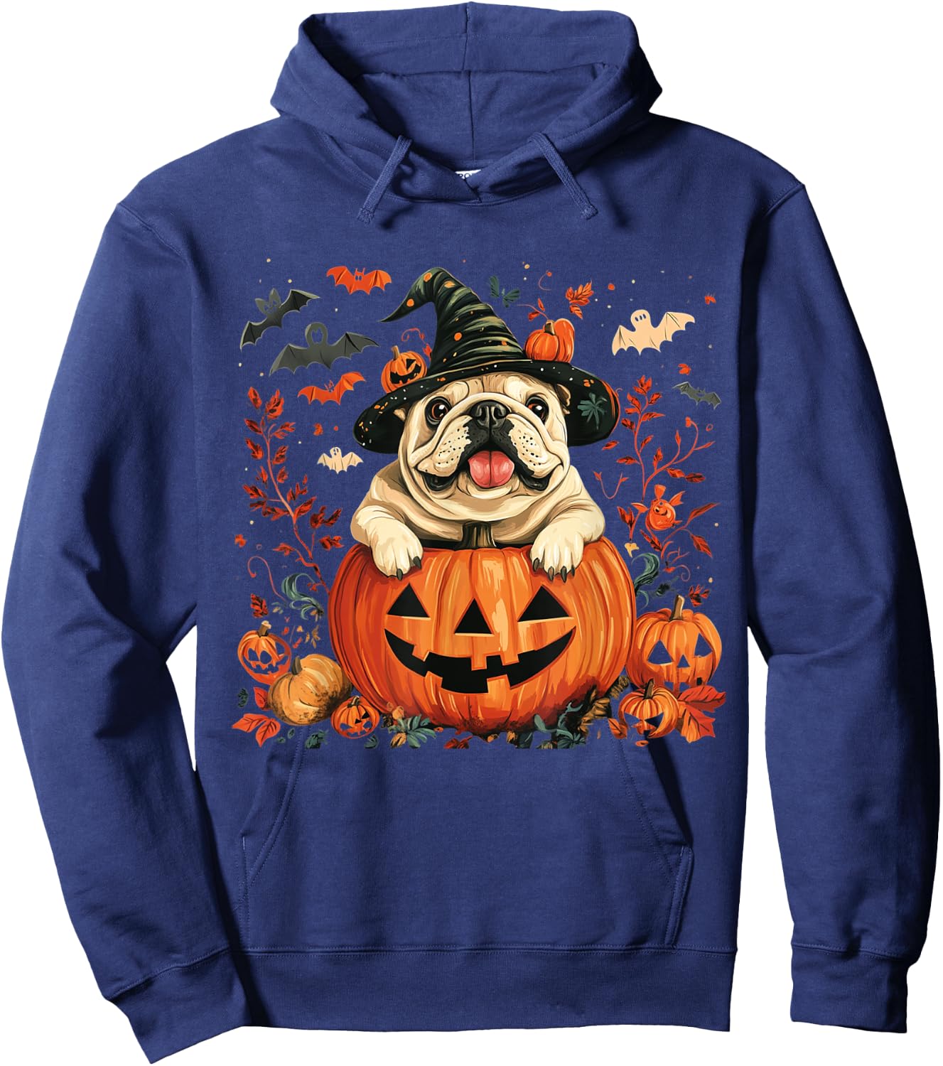 English Bulldog Pumpkin Halloween Thanksgiving Men Women Dog Hoodie - Hoodie | Navy