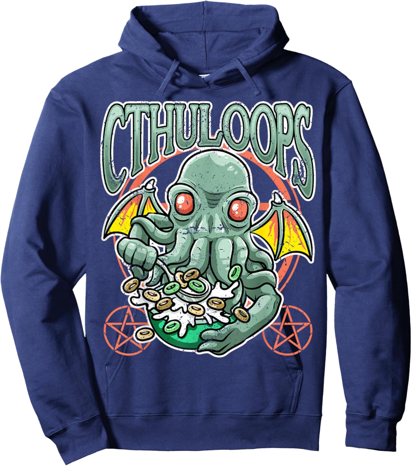 Cthuloops eating cereal Funny Cthulhu monster lover Hoodie - Hoodie | Navy
