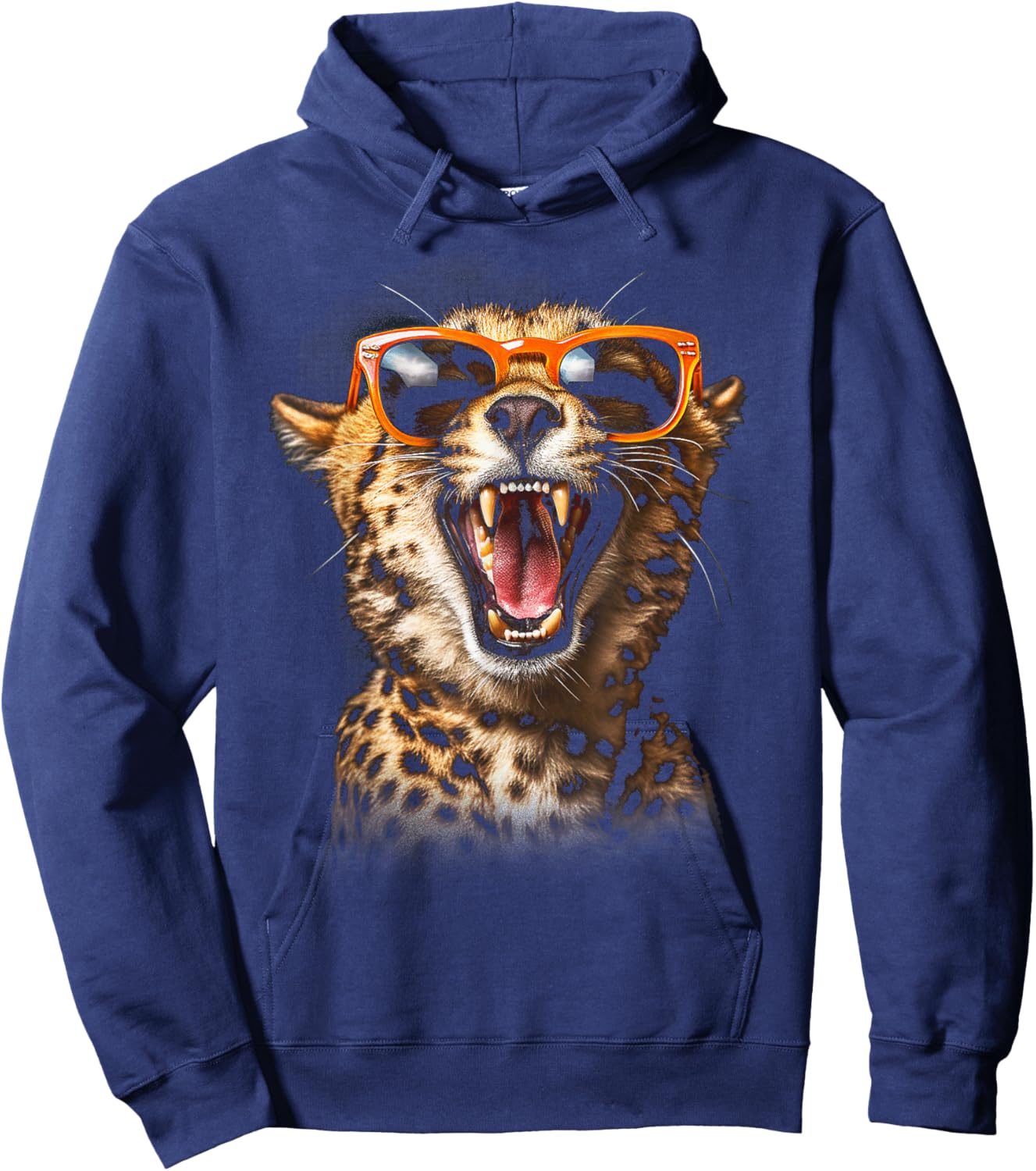 Leopard Cheetah Sunglasses Tiger Leopard Face Lion Cat Hoodie - Hoodie | Navy