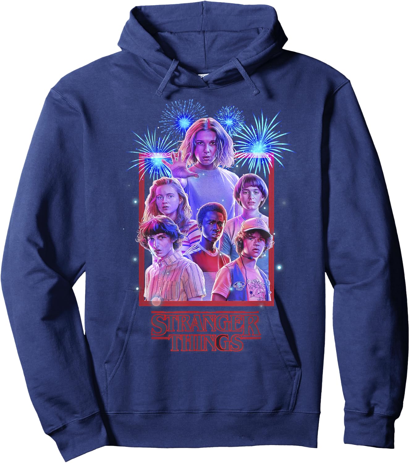 Netflix Stranger Things Group Shot Fireworks Poster Hoodie - Hoodie | Navy