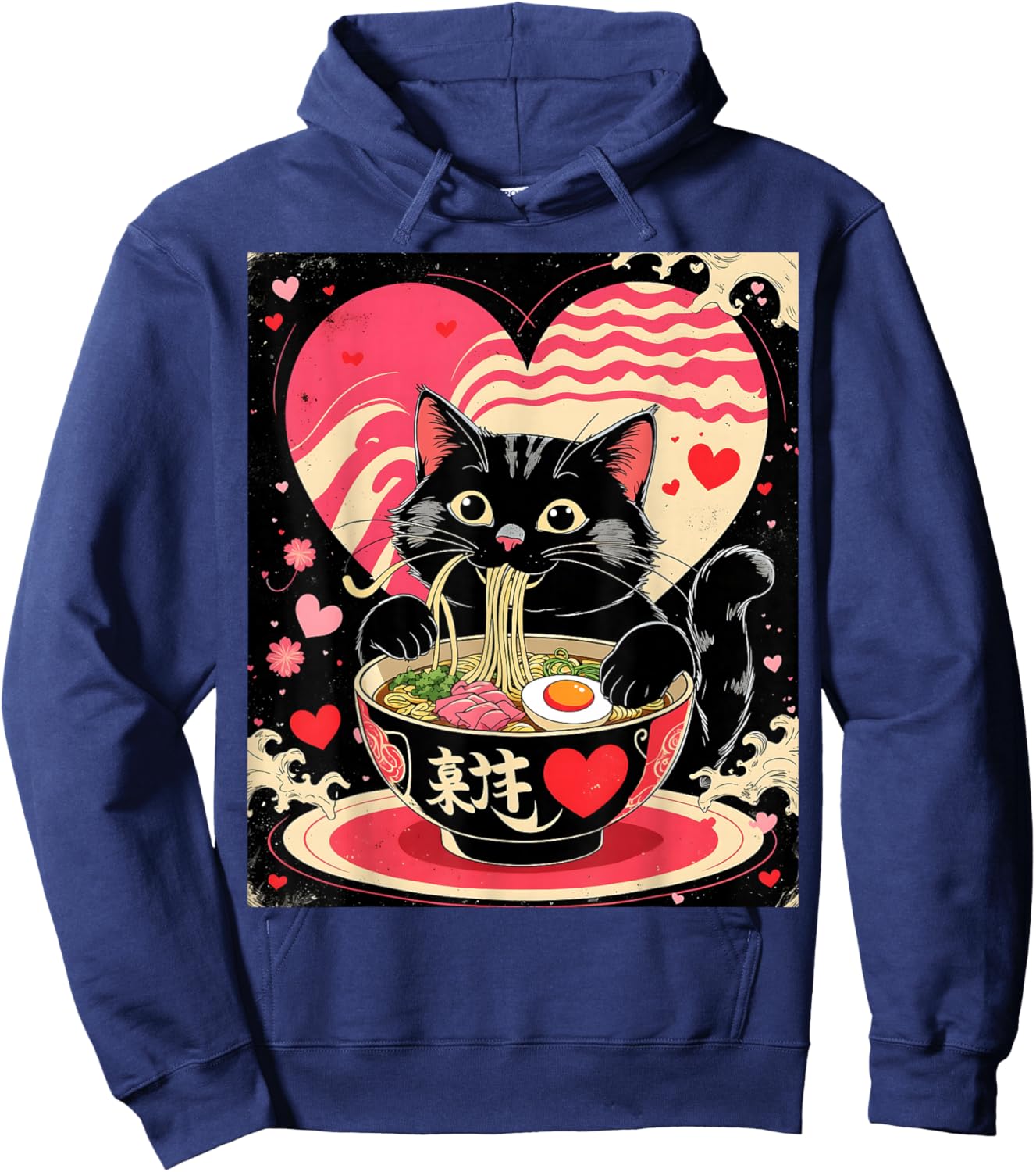 Kawaii Anime Cat Ramen Japanese Graphic Men Women Teens Hoodie - Hoodie | Navy