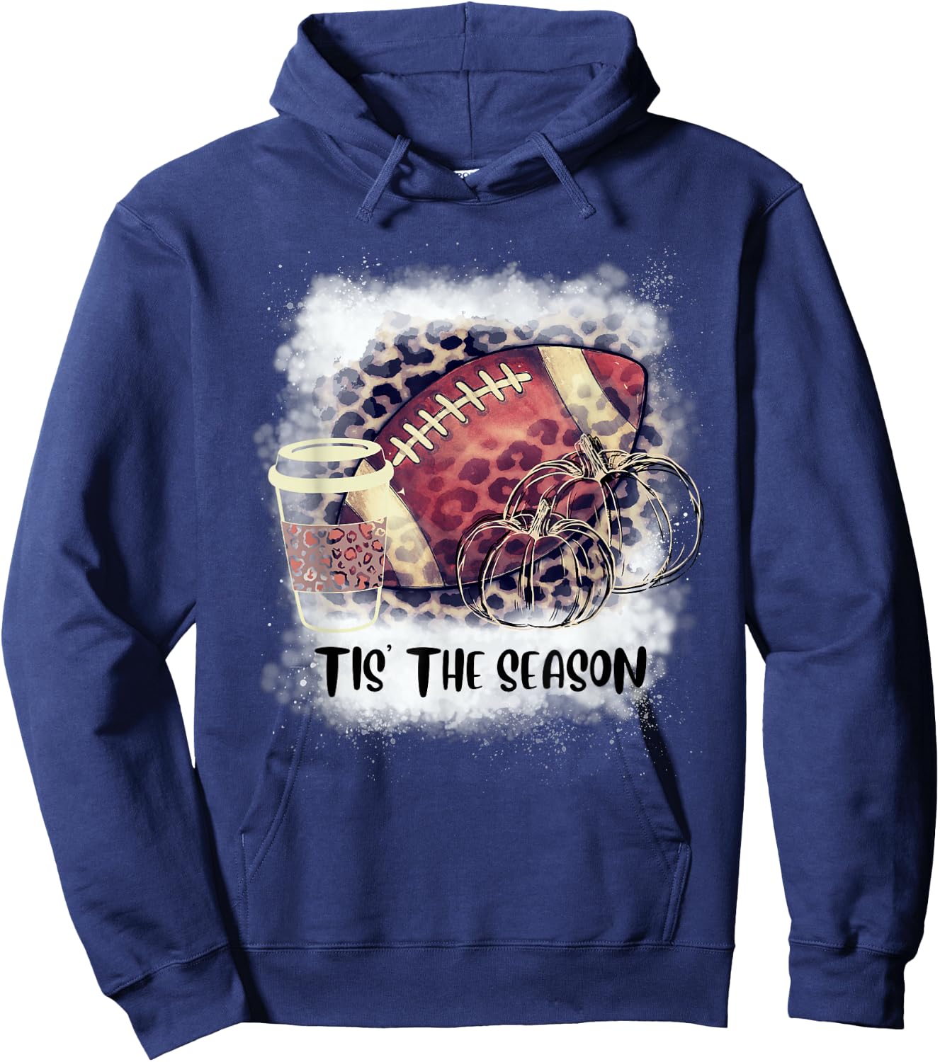 Tis the Season Fall Pumpkin Football Coffee Hoodie - Hoodie | Navy