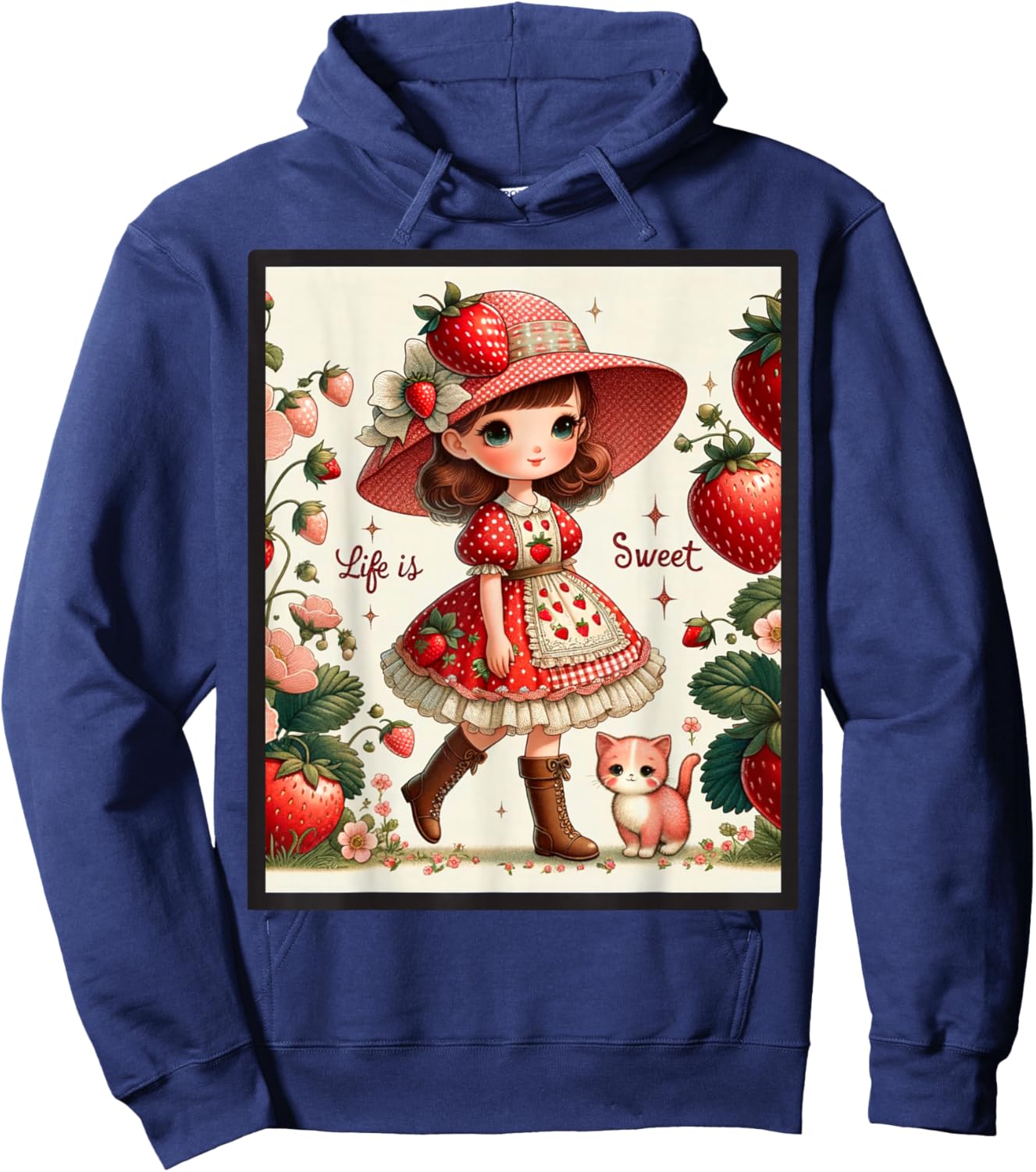 Cute Life Is Sweet Strawberry Cake Vintage Berry Garden Hoodie - Hoodie | Navy