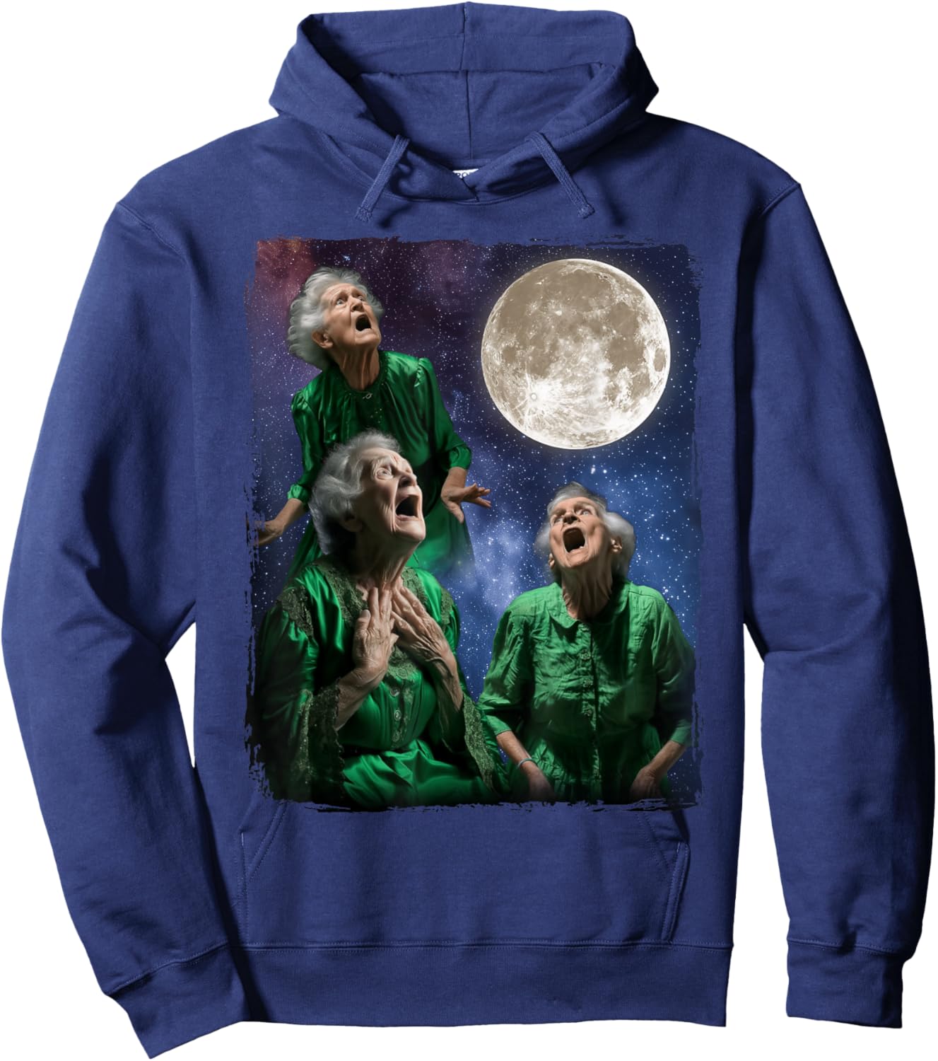 Grandma Howling At Moon Three Granny Moon Hoodie - Hoodie | Navy