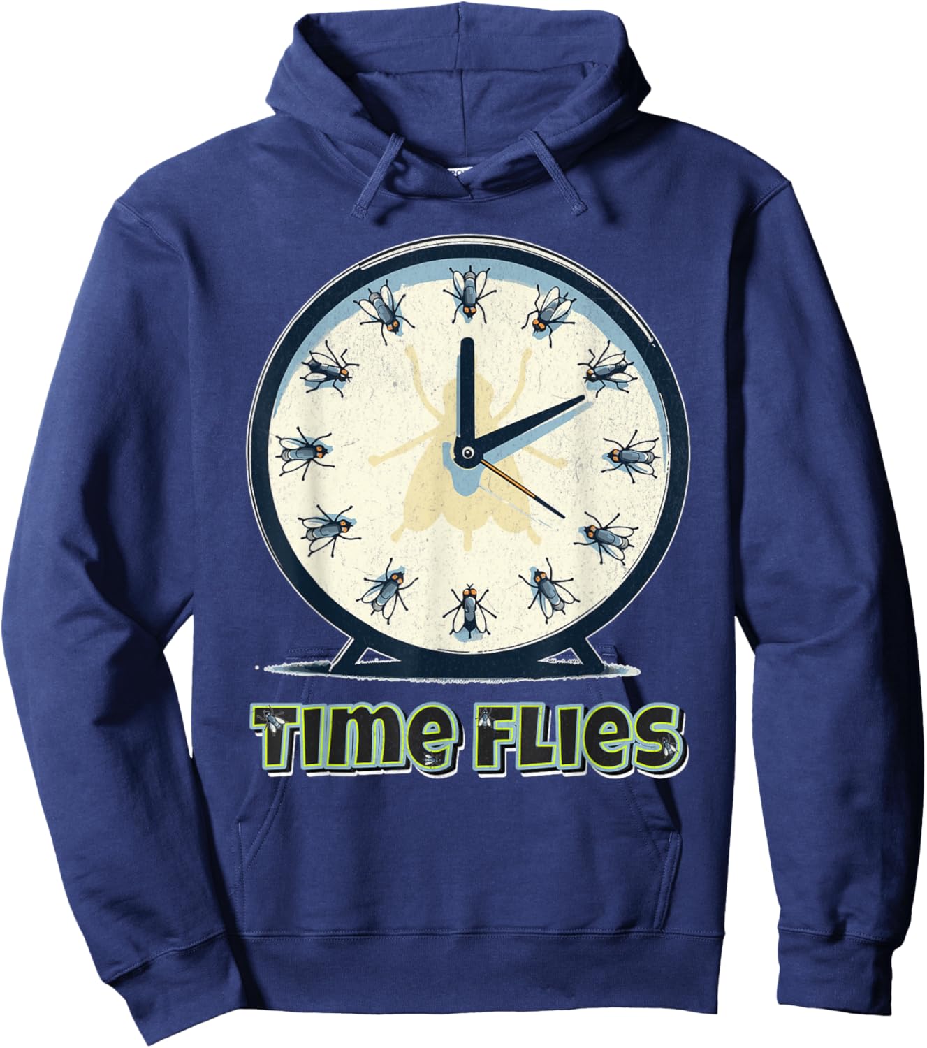 Time Flies Funny Clock Graphic Flying Bugs Pun Hoodie - Hoodie | Navy