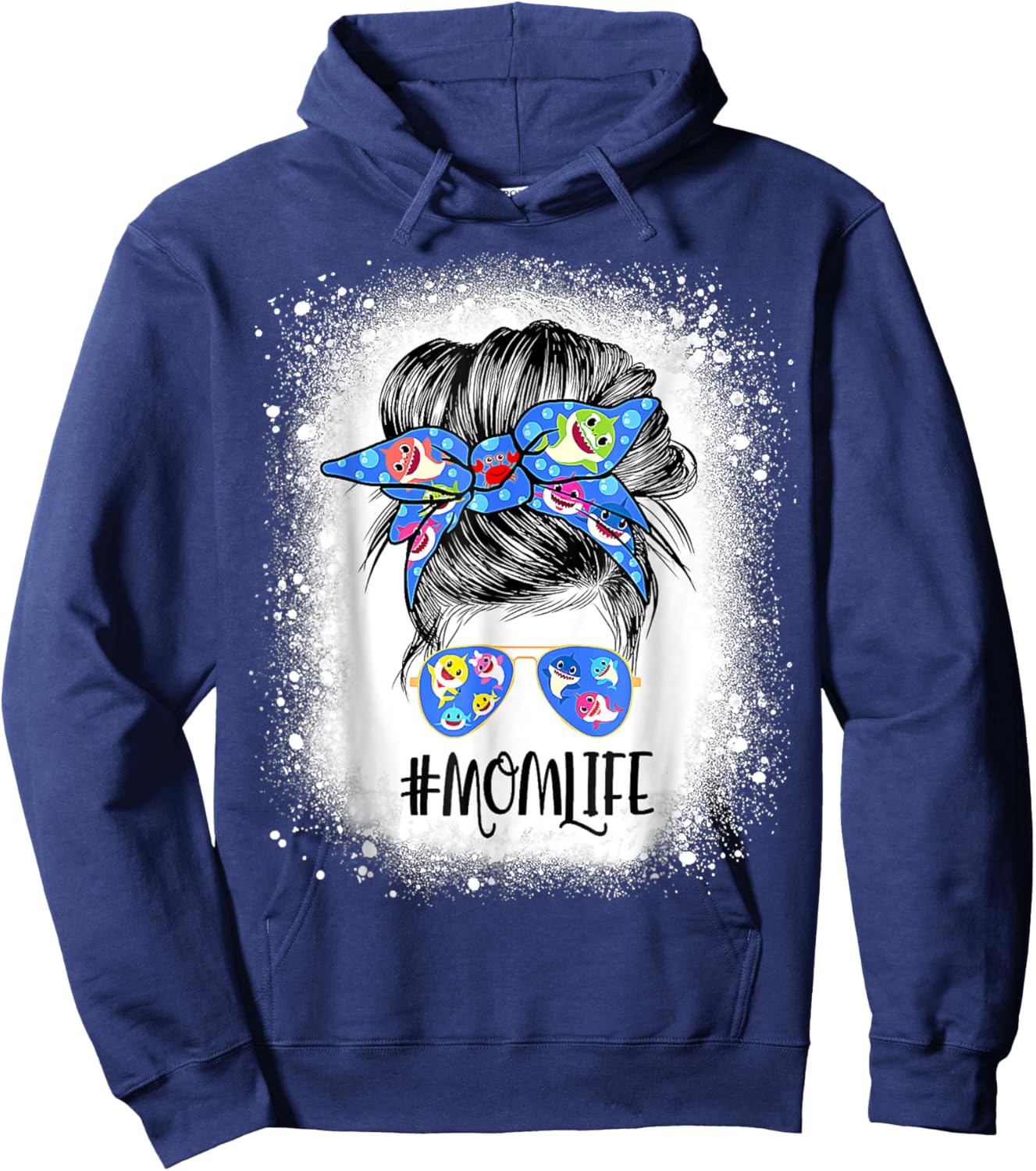 Mom Life Messy Bun Bleached Shark Mommy Mother's Day Hoodie - Hoodie | Navy