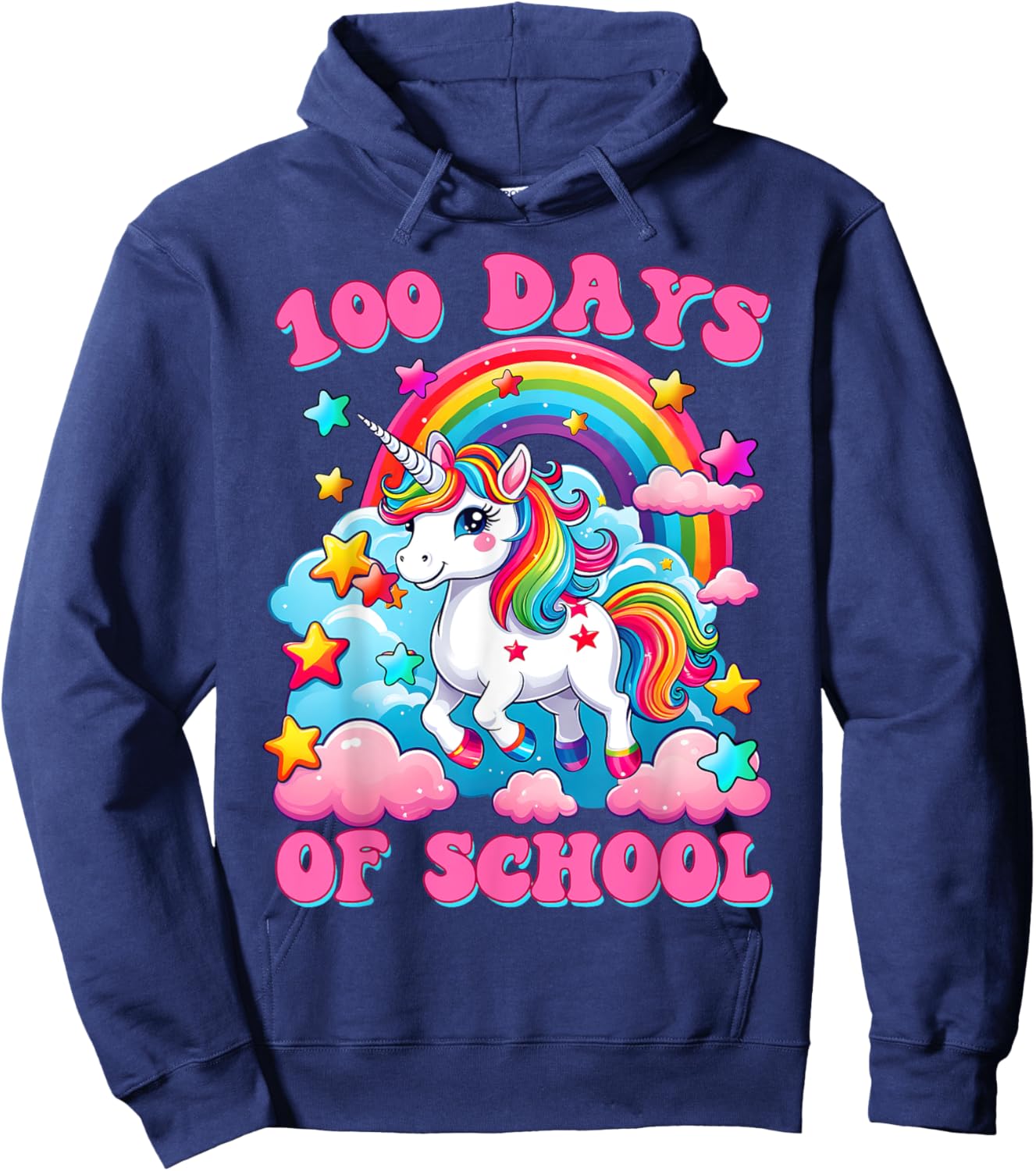 100 Days of School Unicorn Girls Cute 100th Day of School Hoodie - Hoodie | Navy