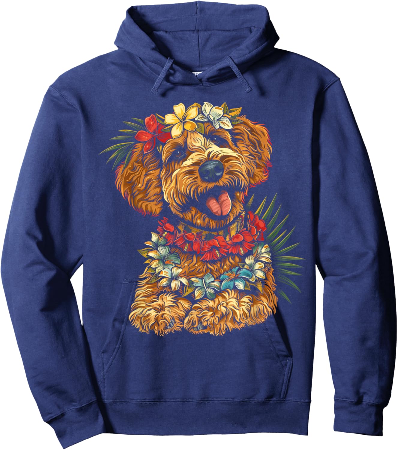 Goldendoodle Hawaiian Flowers Hibiscus Funny Doodle Mom Hoodie - Hoodie | Navy