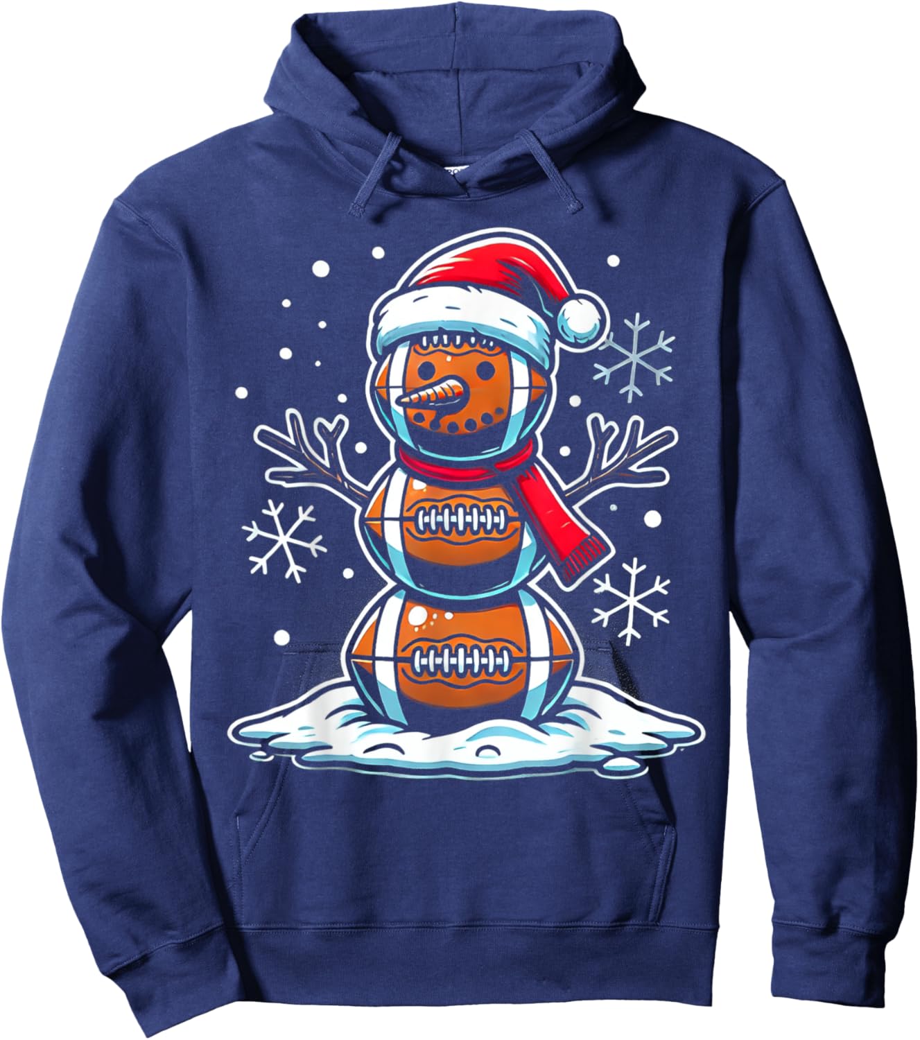Christmas Football Snowman Holiday Sports Design Hoodie - Hoodie | Navy