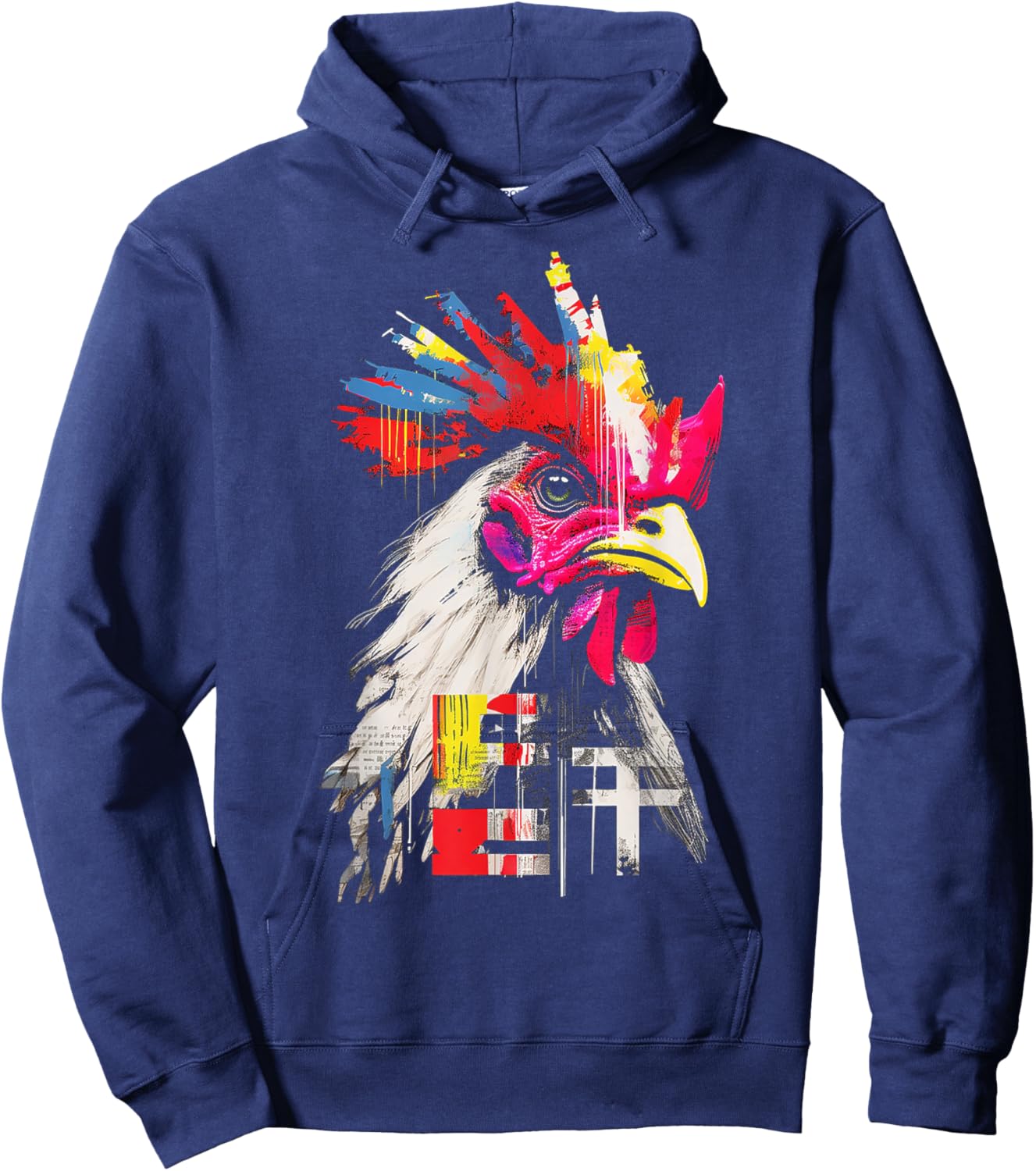 Chicken Colorful Text Drawing Animal Artwork Chicken Hoodie - Hoodie | Navy