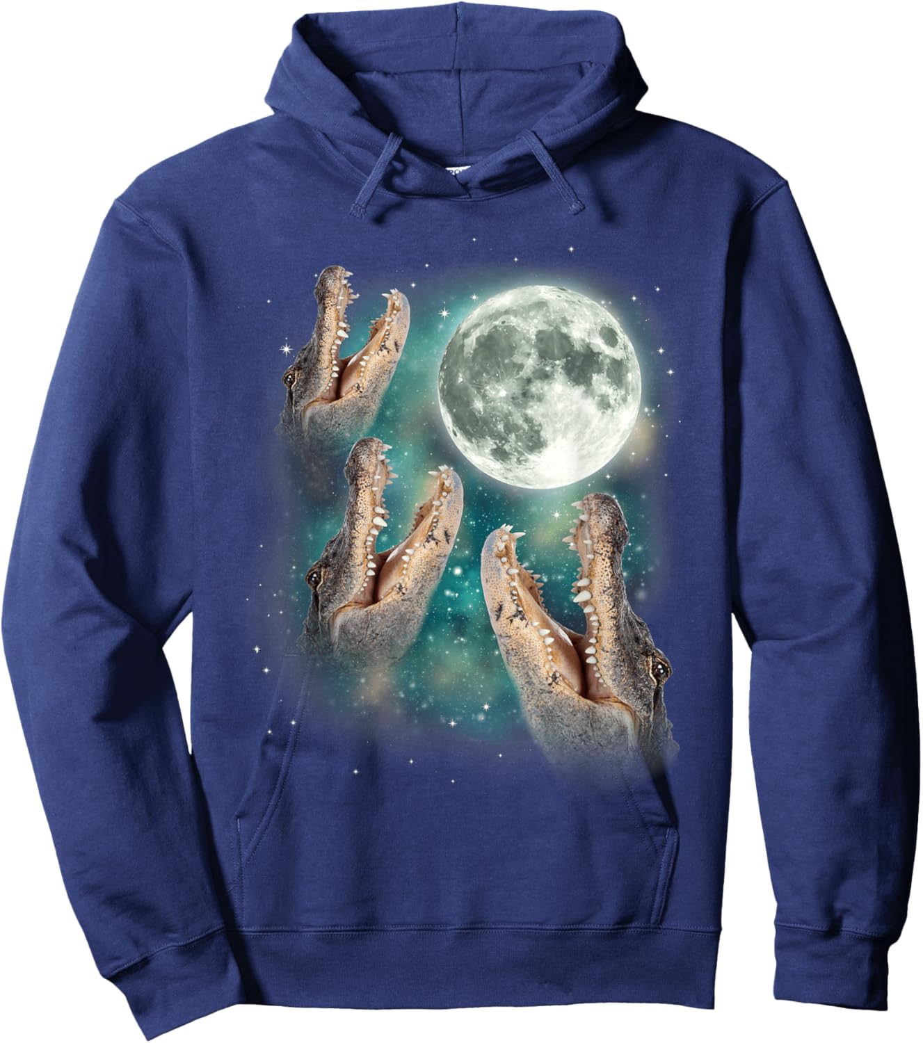 Three Gators Howl At Moon | Magical Animal Wild 3 Crocodile Hoodie - Hoodie | Navy