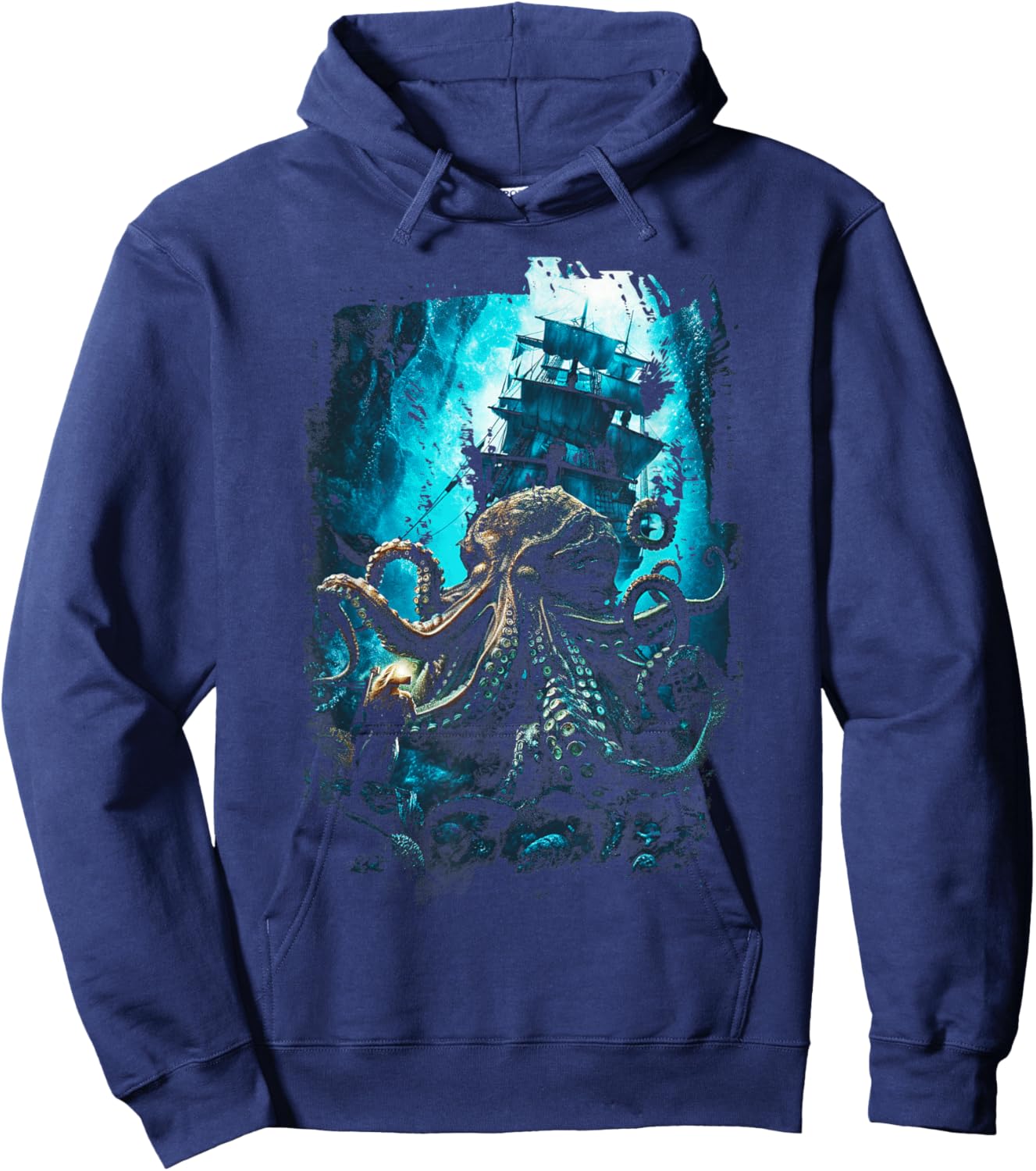 Giant Octopus Pirate Ship Vintage Kraken Sailing Squid Hoodie - Hoodie | Navy