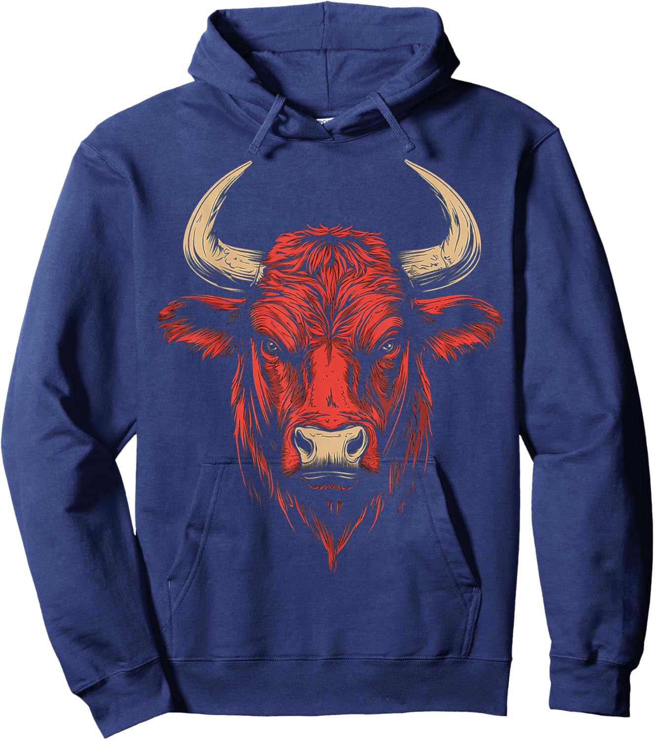 Bull Animal Motif Illustration Bull Hoodie - Hoodie | Navy