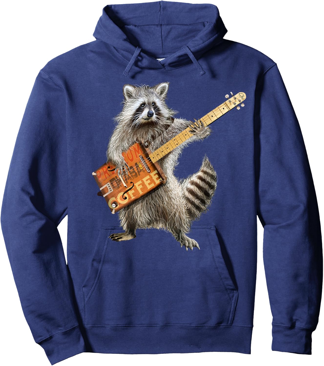 Raccoon Cute Funny Coffee Guitar Player Guitarist Animal Art Hoodie - Hoodie | Navy