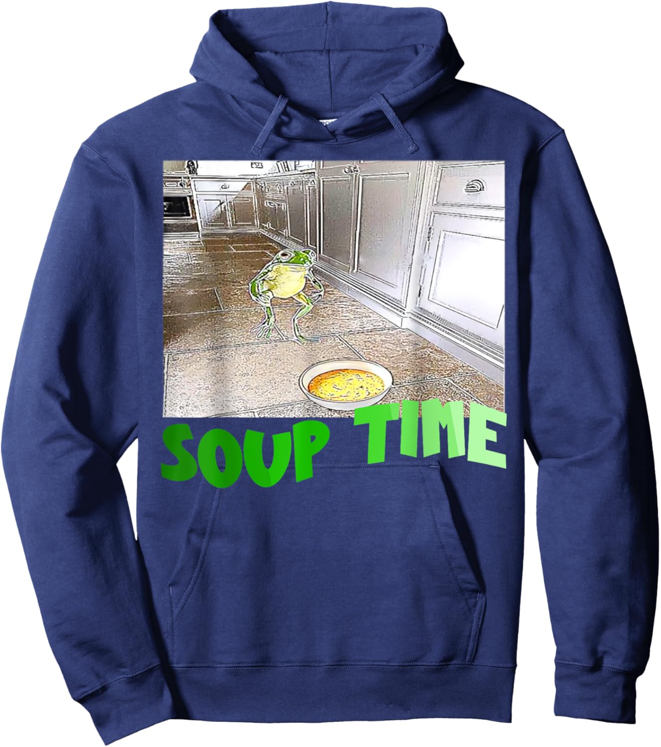 Soup Time Meme Frog Meme Funny Memes Internet Memes Brainrot Hoodie - Hoodie | Navy