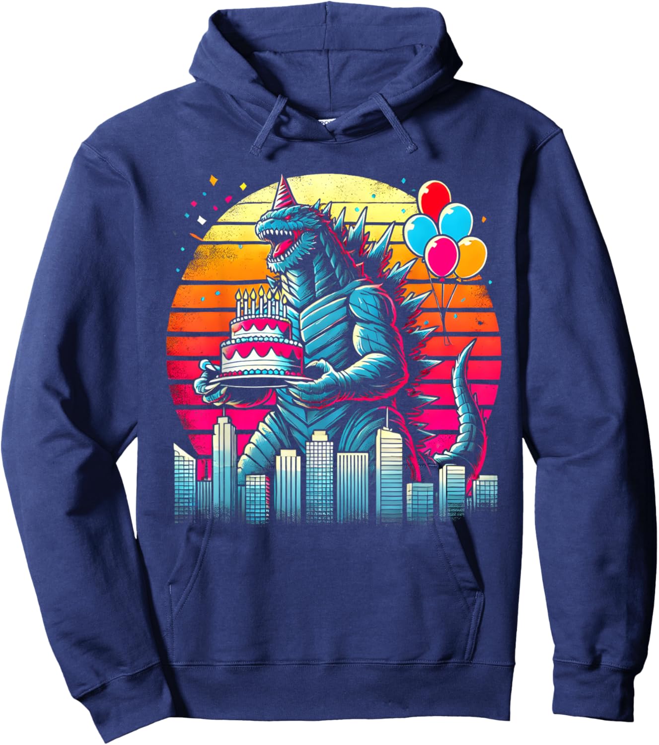 Kaiju Balloon And Cake Funny Japanese Monster Lover Birthday Hoodie - Hoodie | Navy