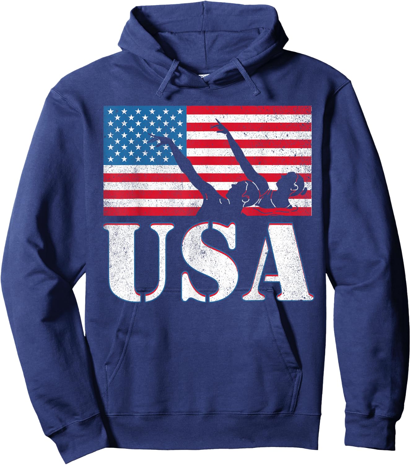 USA artistic swimming team American flag heart US Swim Aqua Hoodie - Hoodie | Navy