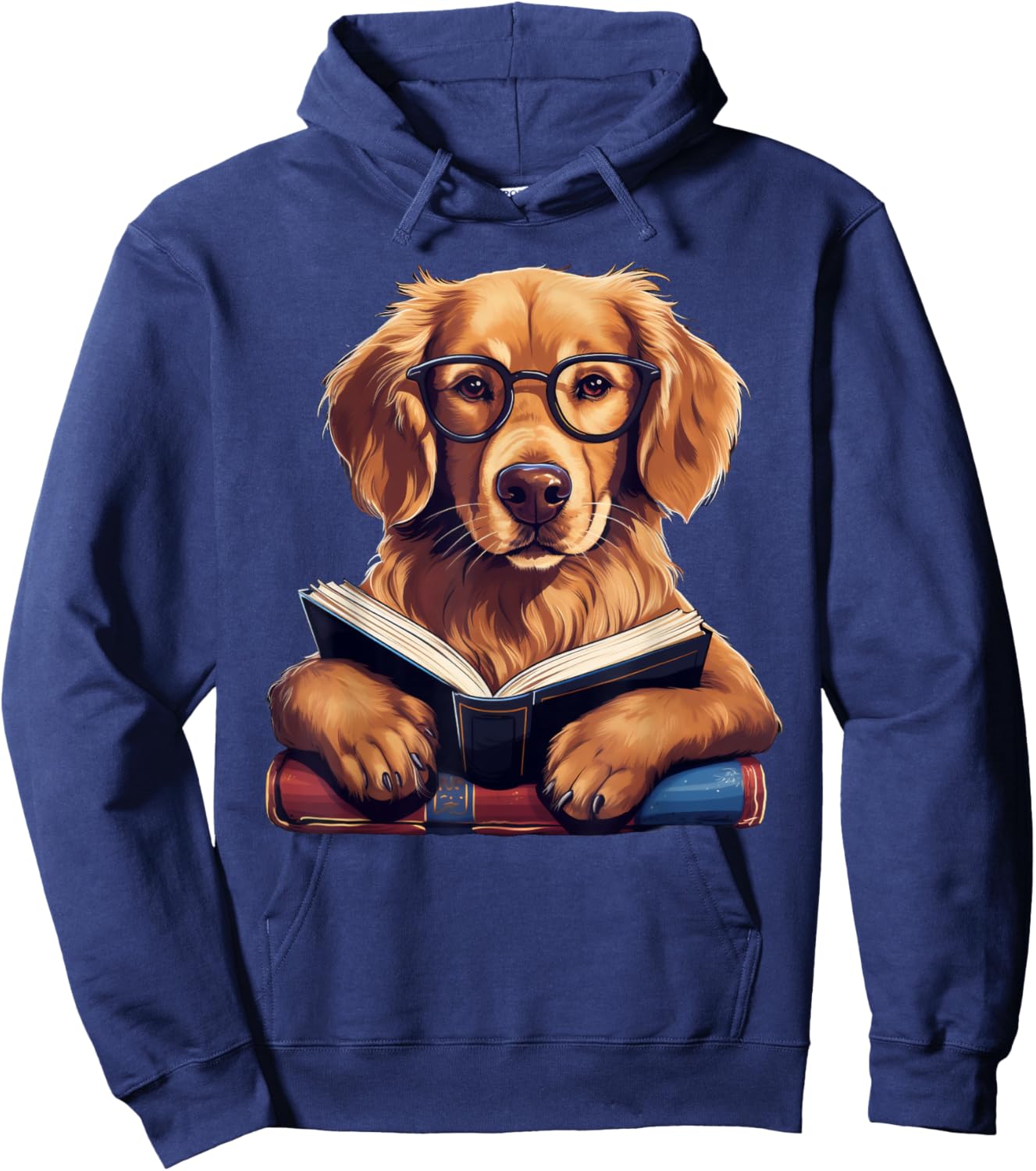 Cute Dog Golden Retriever Reading Book Men Women Girls Kids Hoodie - Hoodie | Navy