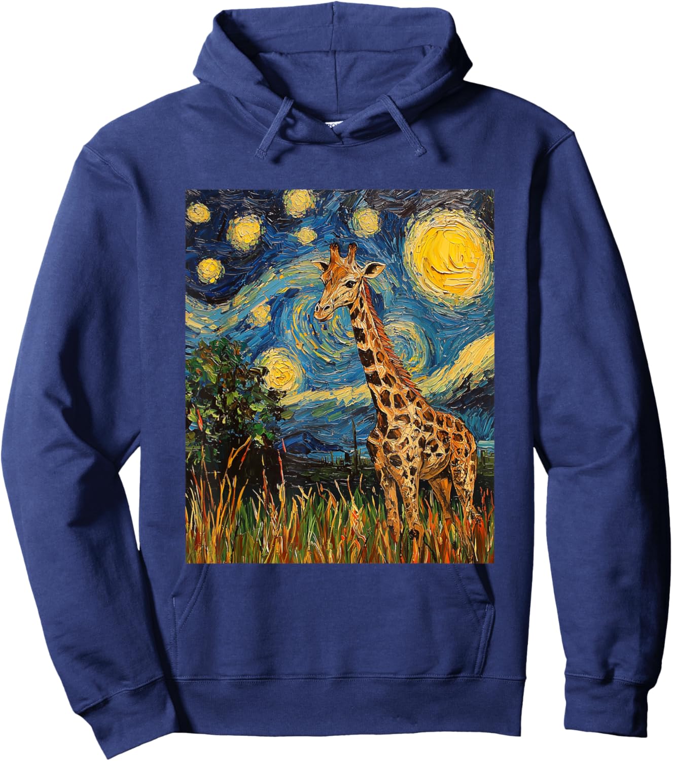 Cute Giraffe Africa - Van Gogh Style - Starry Night Hoodie - Hoodie | Navy