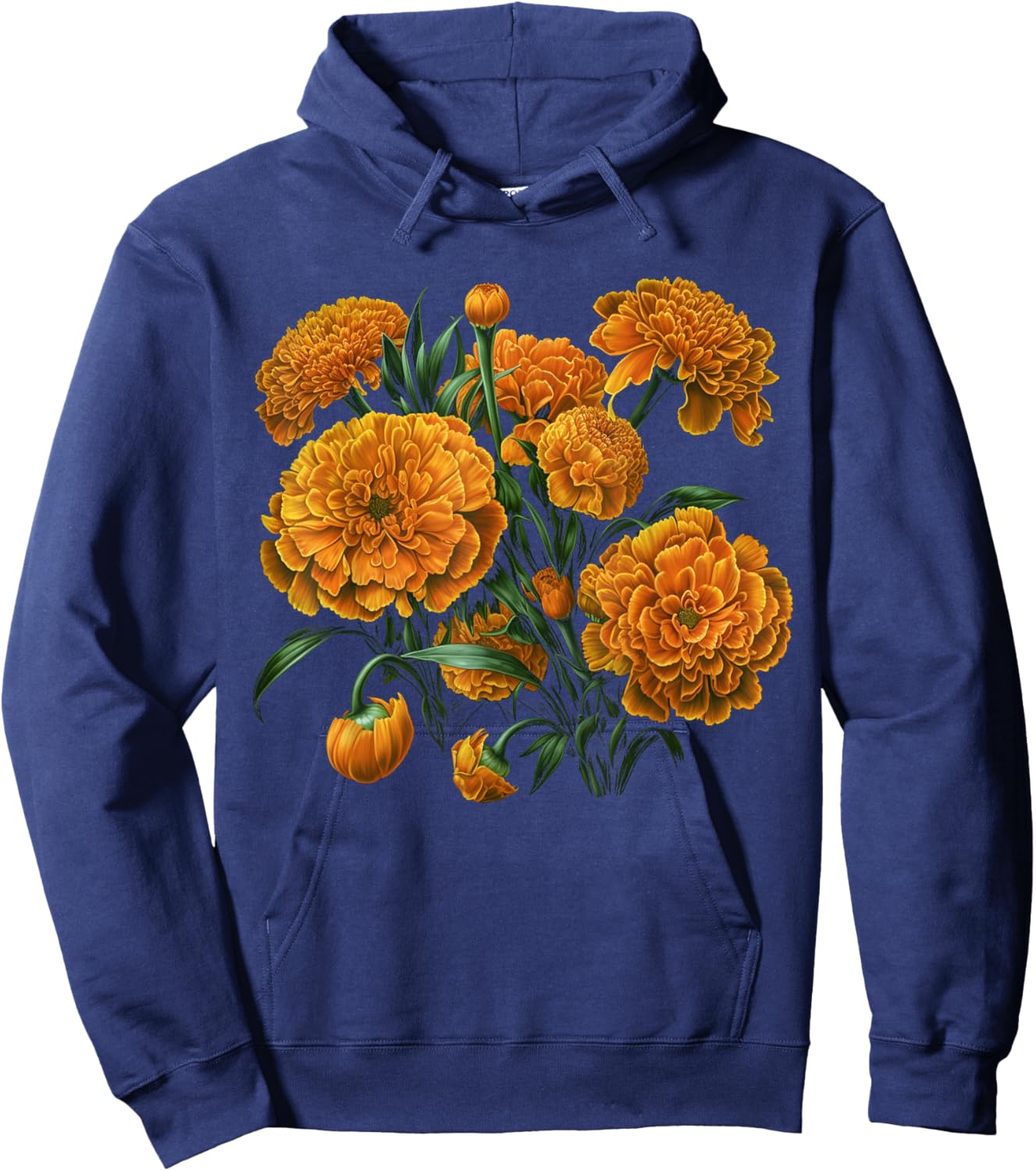 Marigold Flowers, Floral Bouquet Design Hoodie - Hoodie | Navy